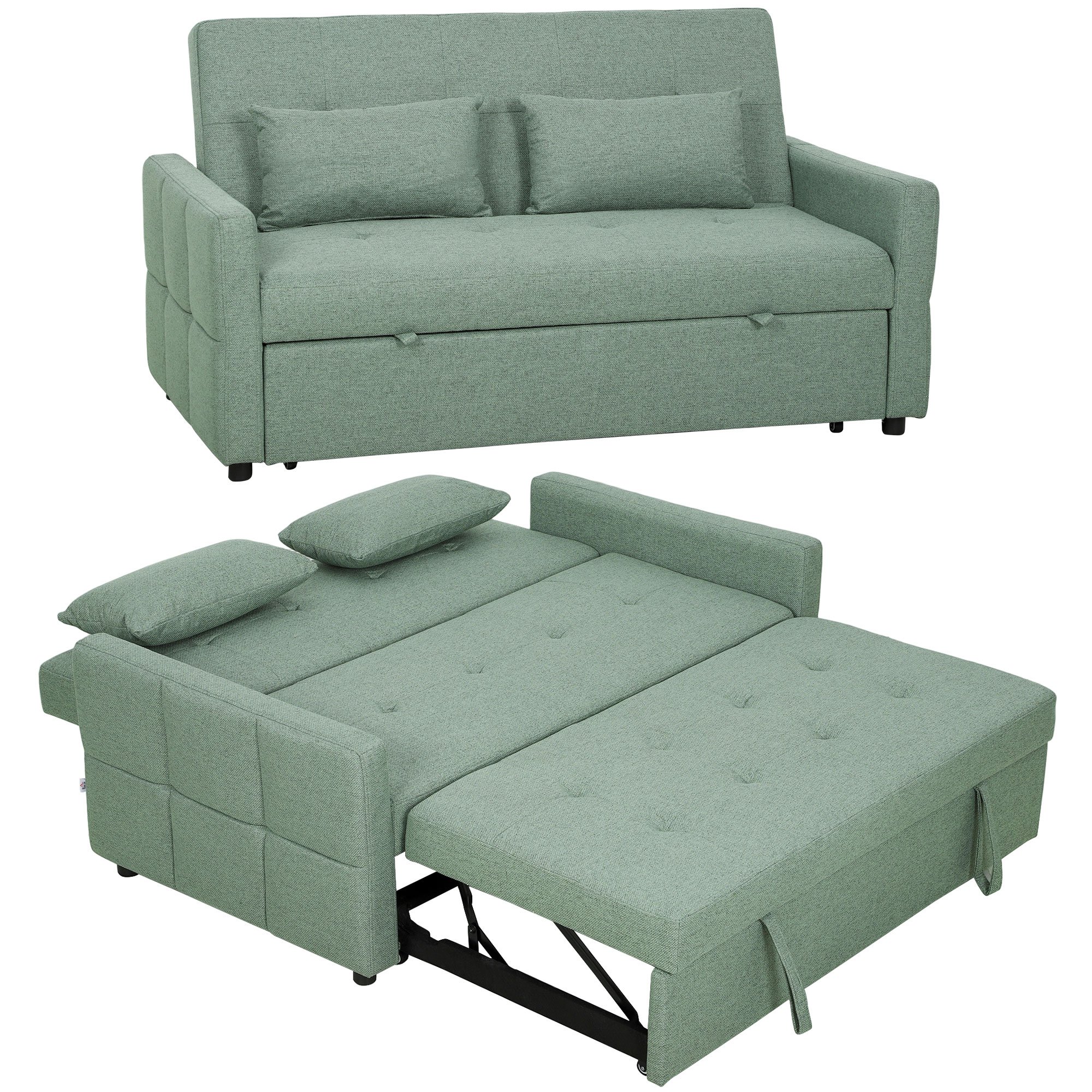 HOMCOM 2 Seater Sofa Bed with Pull Out Design - Green