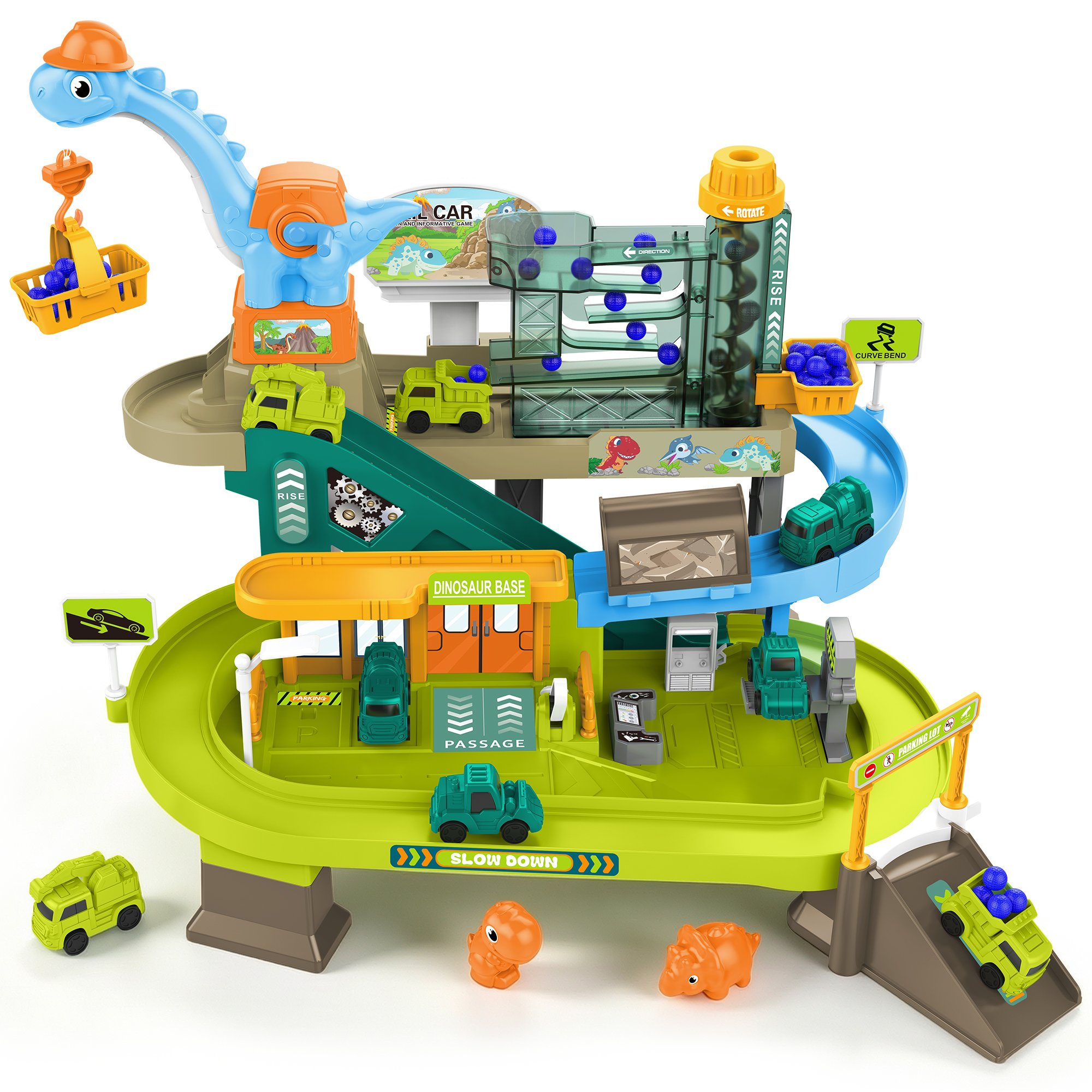 deAO Dinosaur Parking Garage Playset - Green