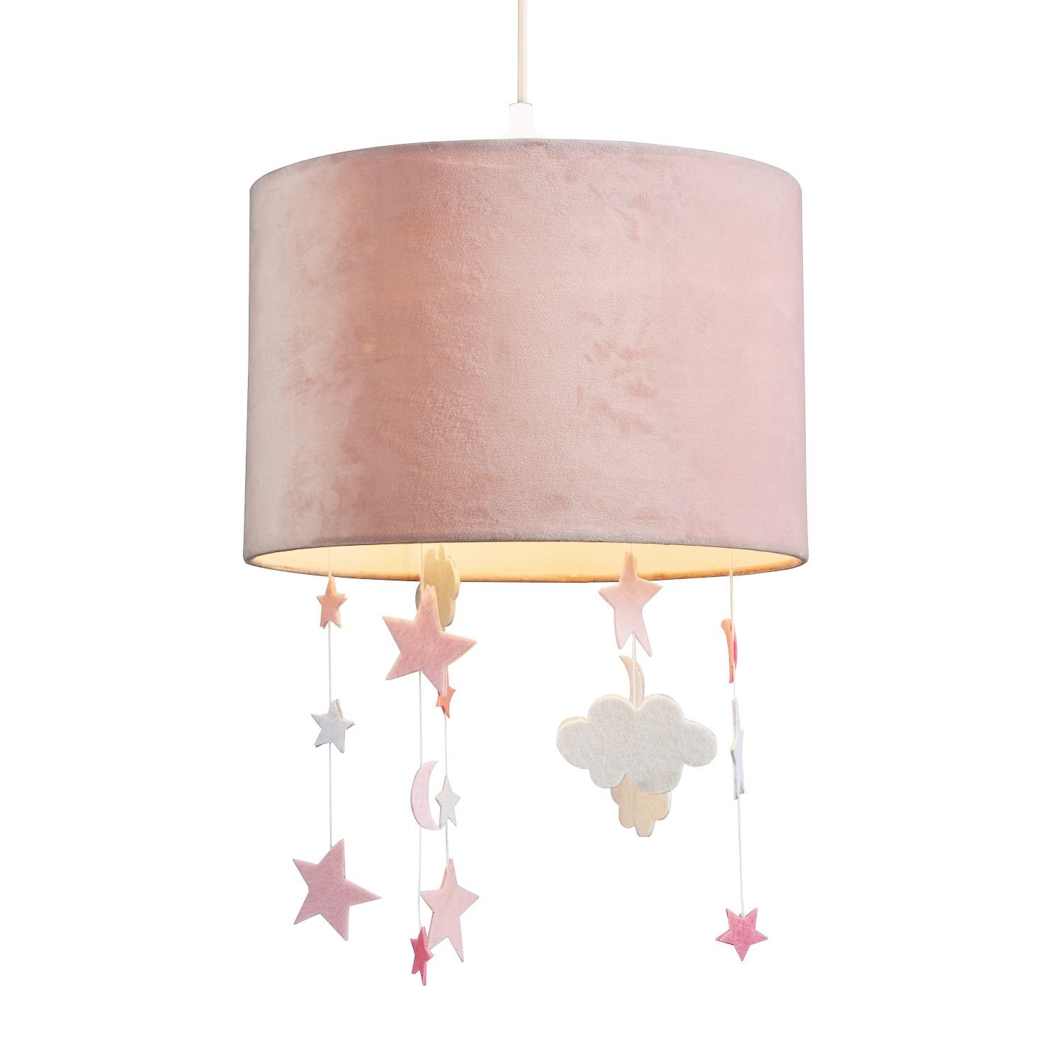 Happy Homewares Soft Blush Pink Velvet Pendant with Hanging Lampshade - 30cm