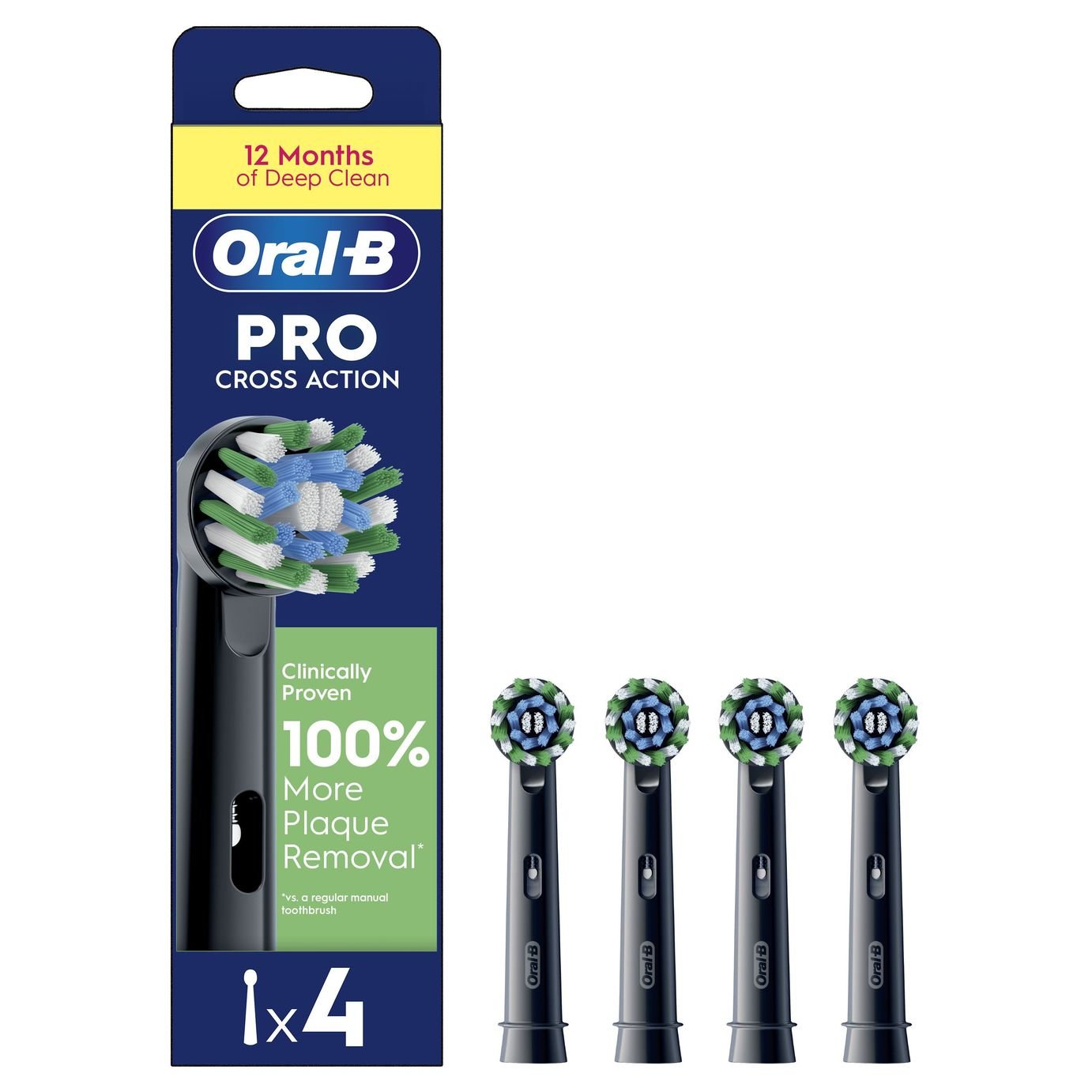 Oral-B Pro Cross Action Toothbrush Heads Black - 4 Pack