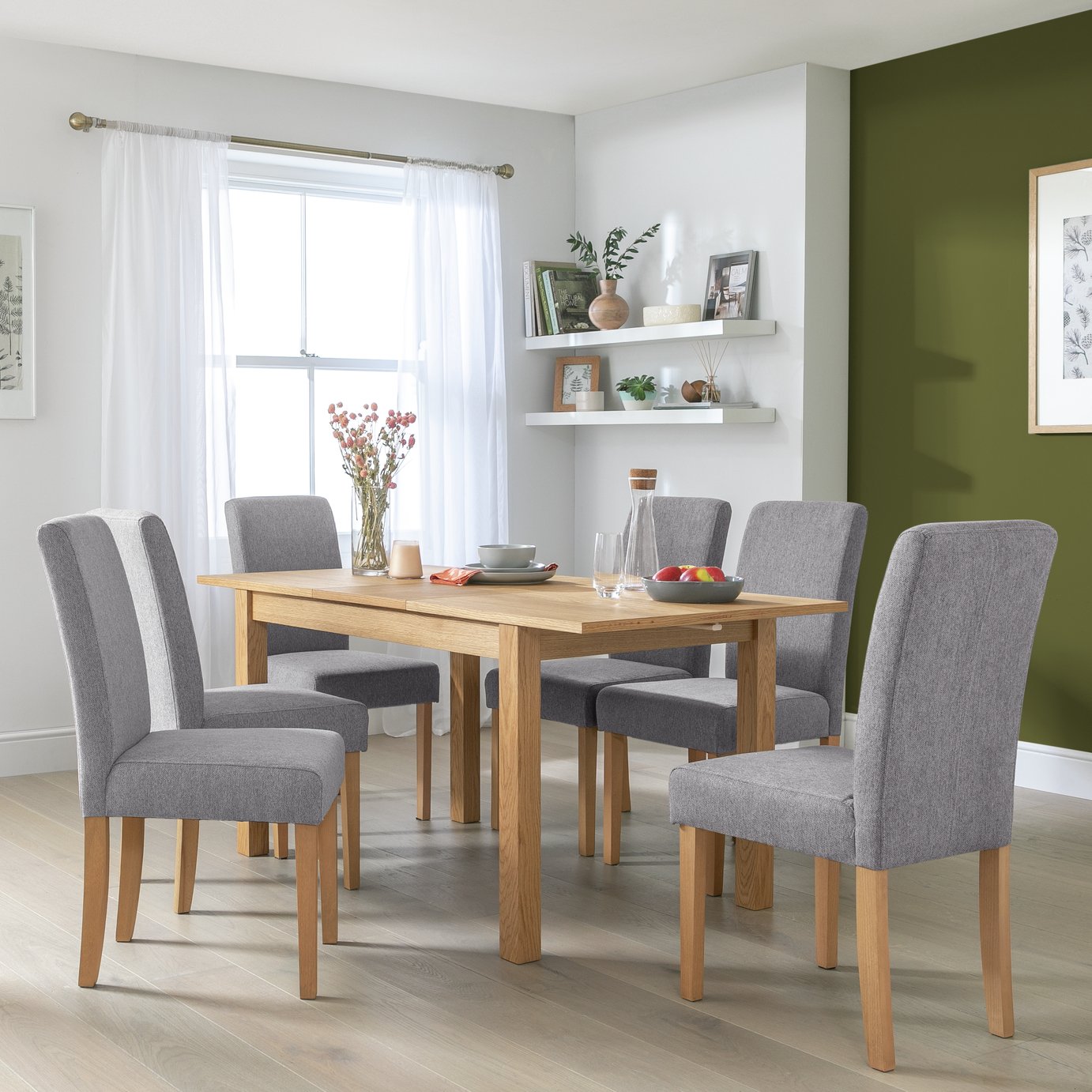 Habitat Clifton Extend Natural Dining Table & 4 Grey Chairs