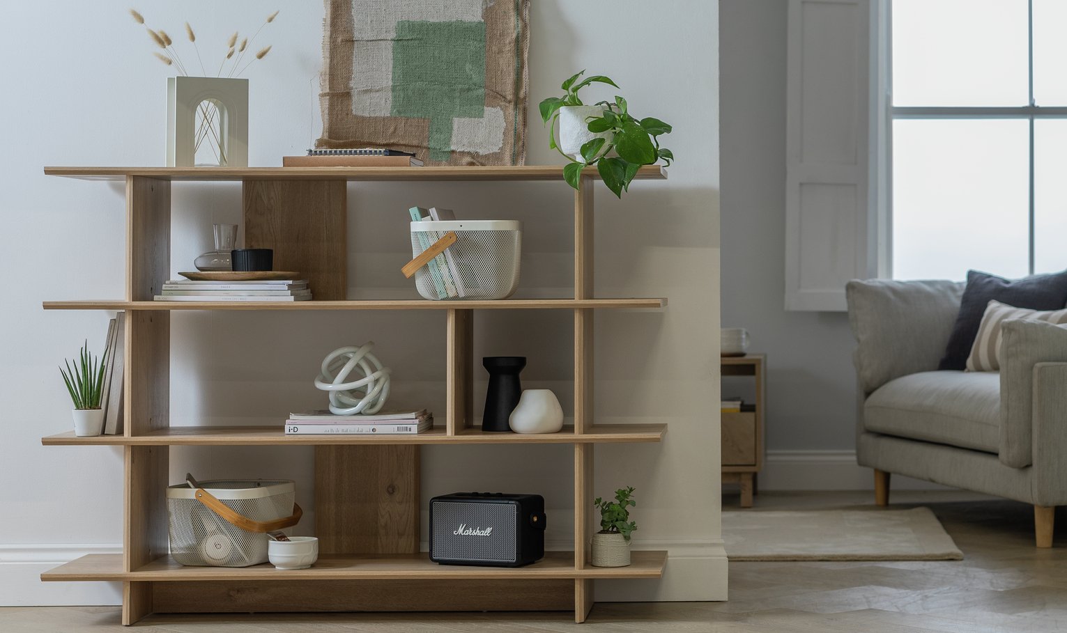 Habitat Raymond Wide Bookcase - Oak