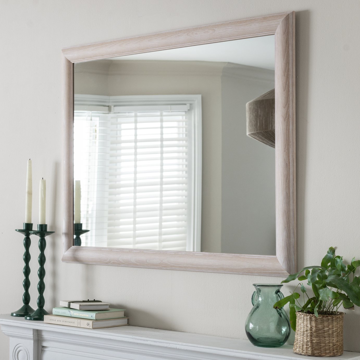 Habitat Solid Oak Overmantle Wall Mirror - 90x70cm