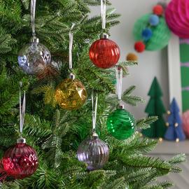 Habitat Pack of 6 Colour Twisted Glass Christmas Baubles