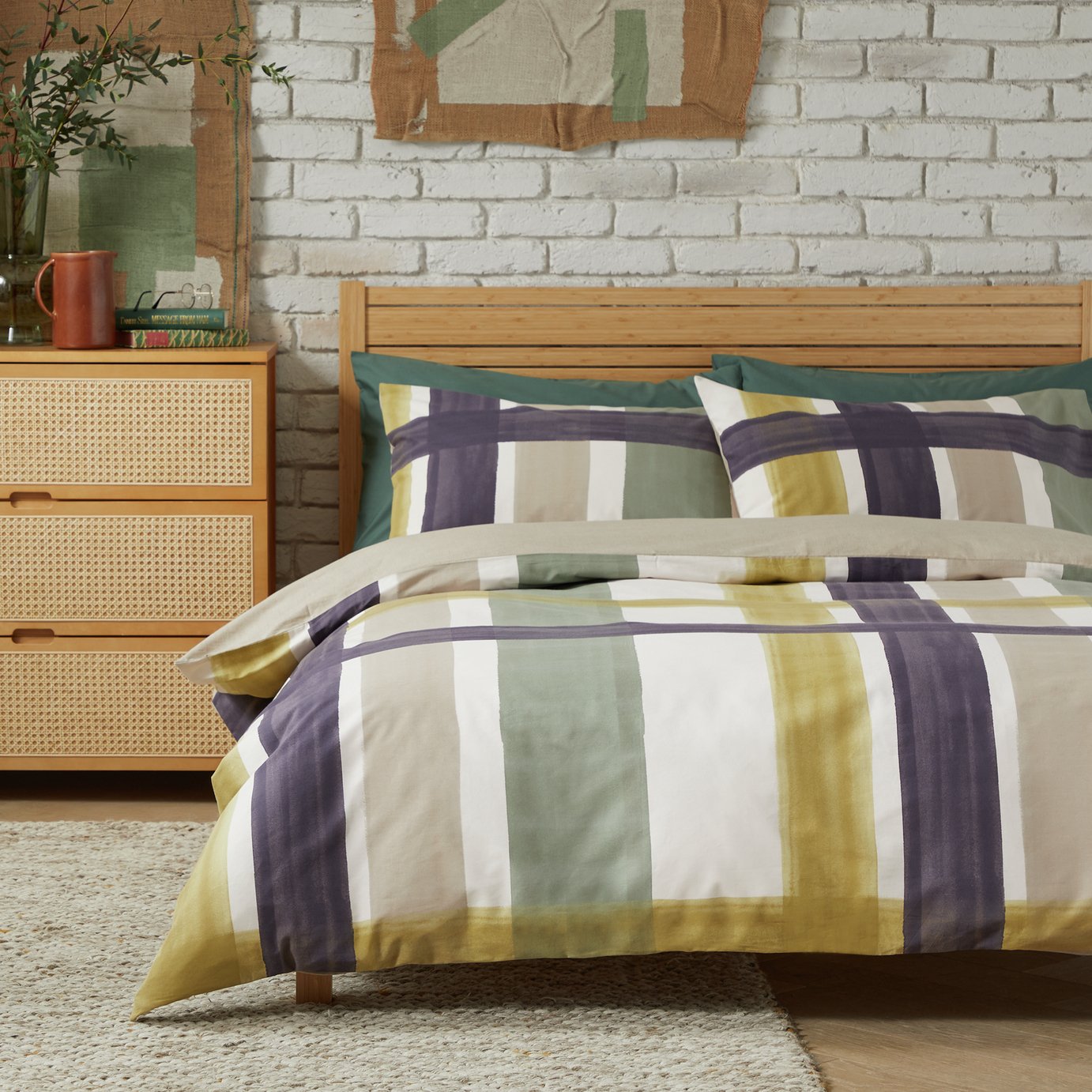 Yard Barton Gingham Check Bettbezug-Set – Einzelbett, Biscuit/Beige, 100% Baumwolle