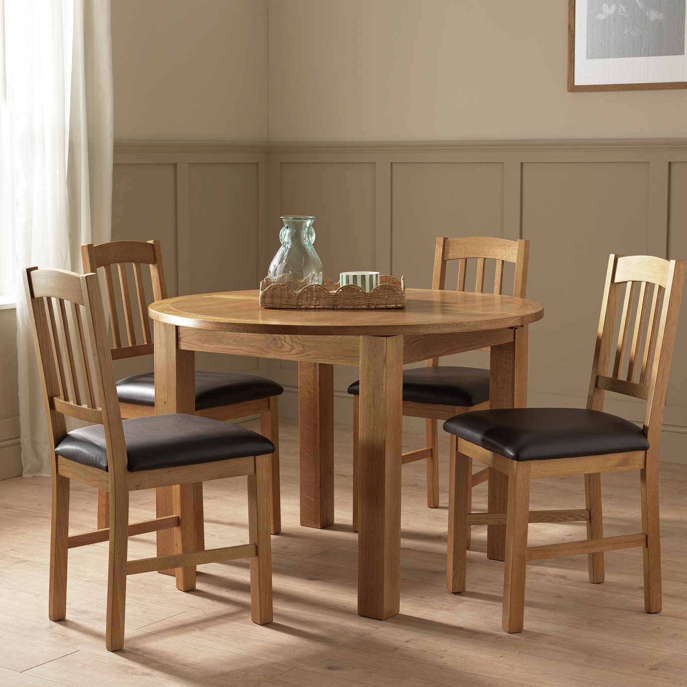Argos Home Ashwell Ext Oak Dining Table & 4 Oak Brown Chairs