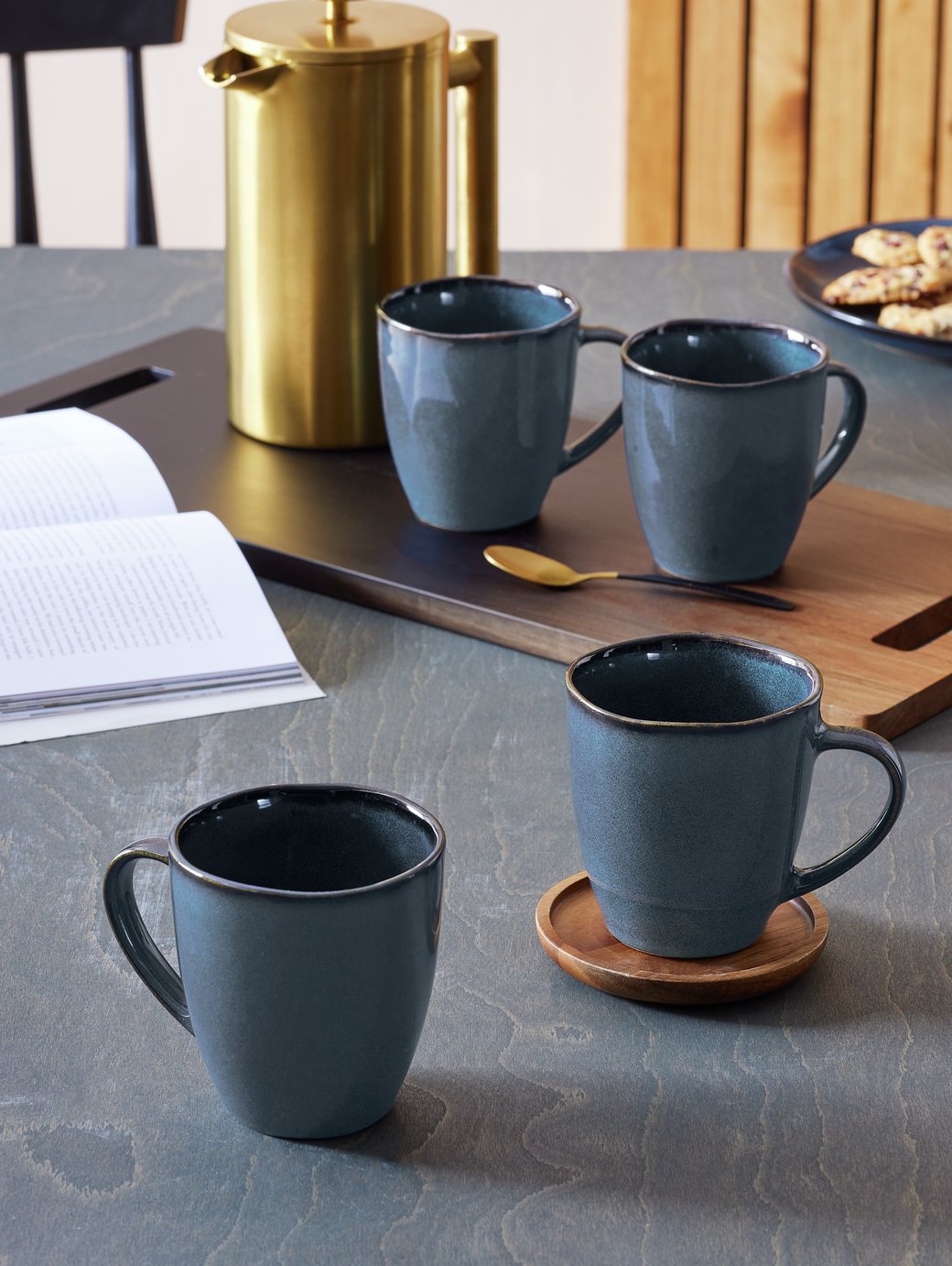 Habitat Set of 4 Reactive Stoneware Mugs - Navy
