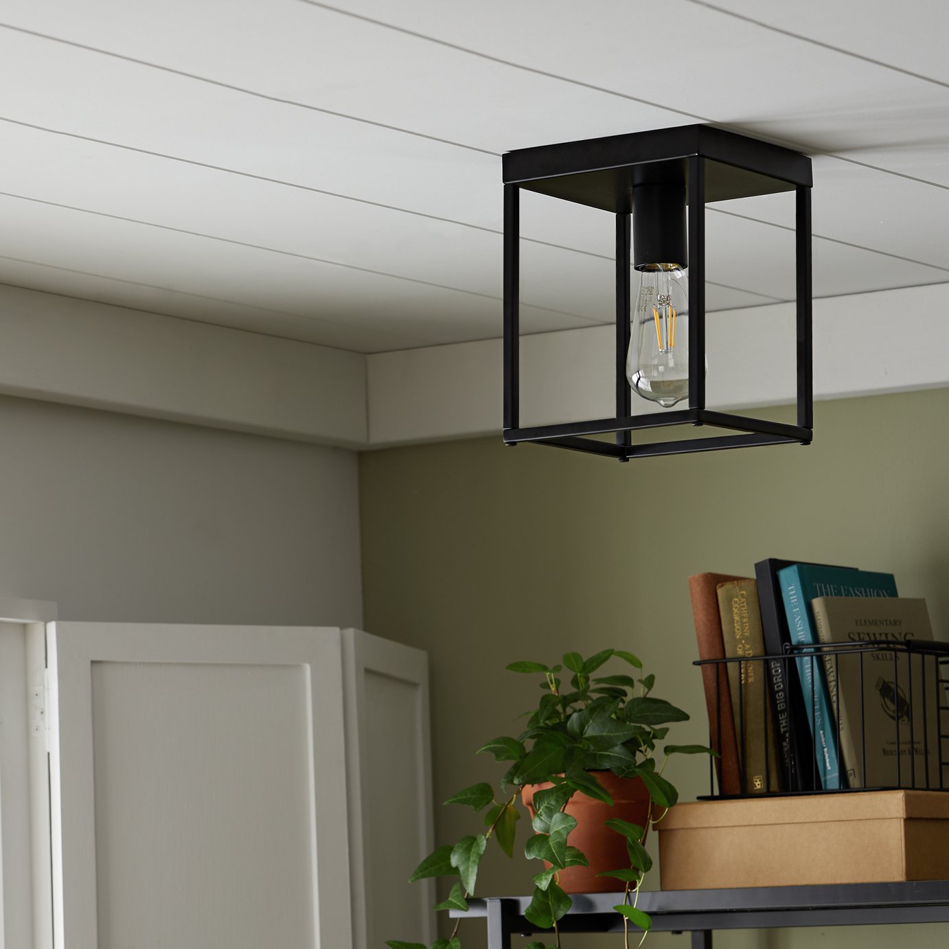 Argos Home Carriage Metal Flush Ceiling Light - Black