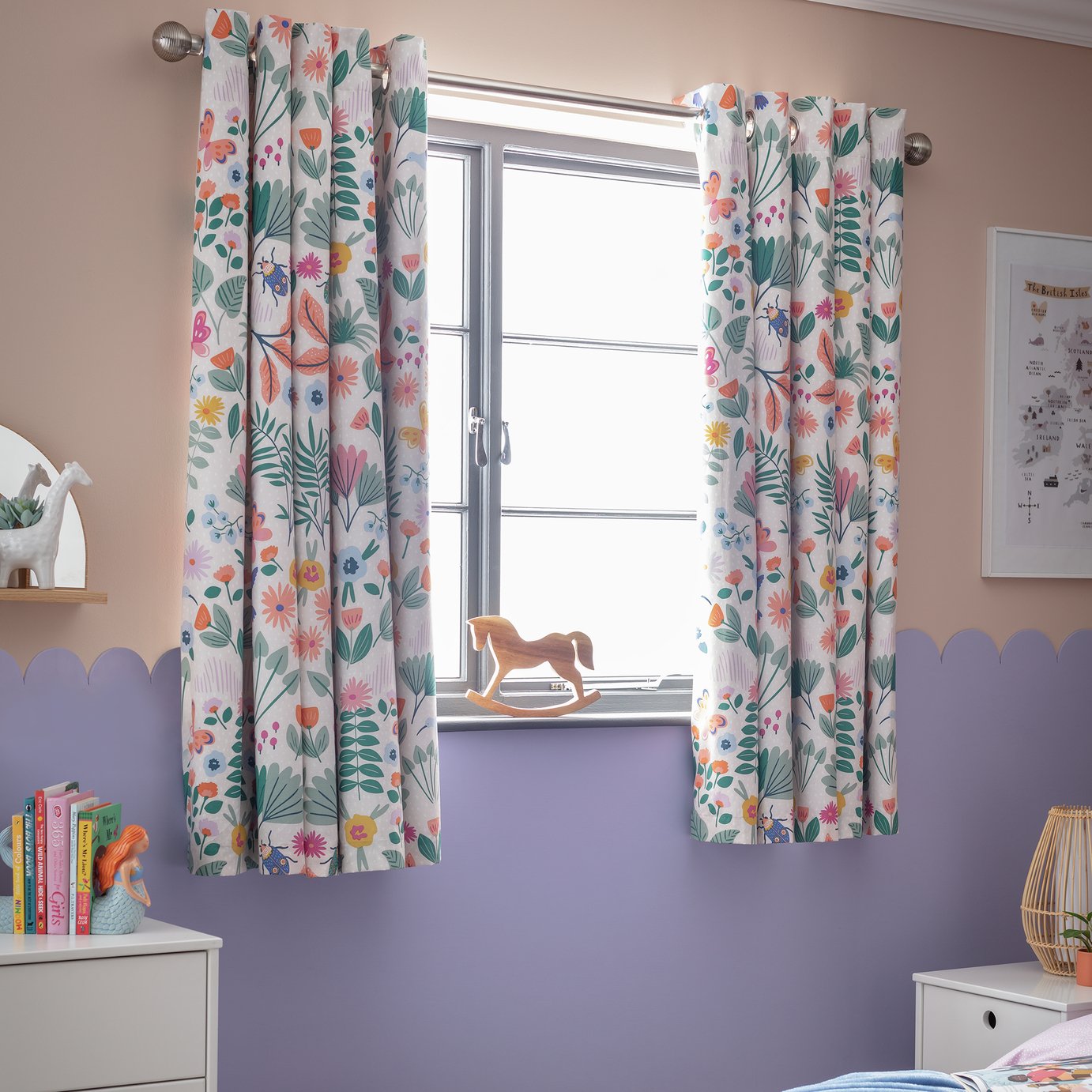 Habitat Kids Floral Blackout Eyelet Curtain - 168X137cm