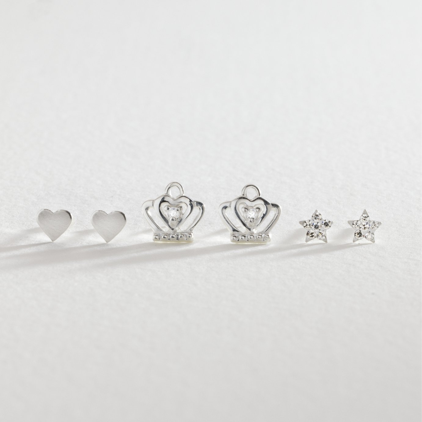 Revere Sterling Silver Star Crown Heart Stud Earrings