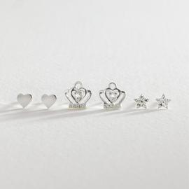 Revere Sterling Silver Star Crown Heart Stud Earrings