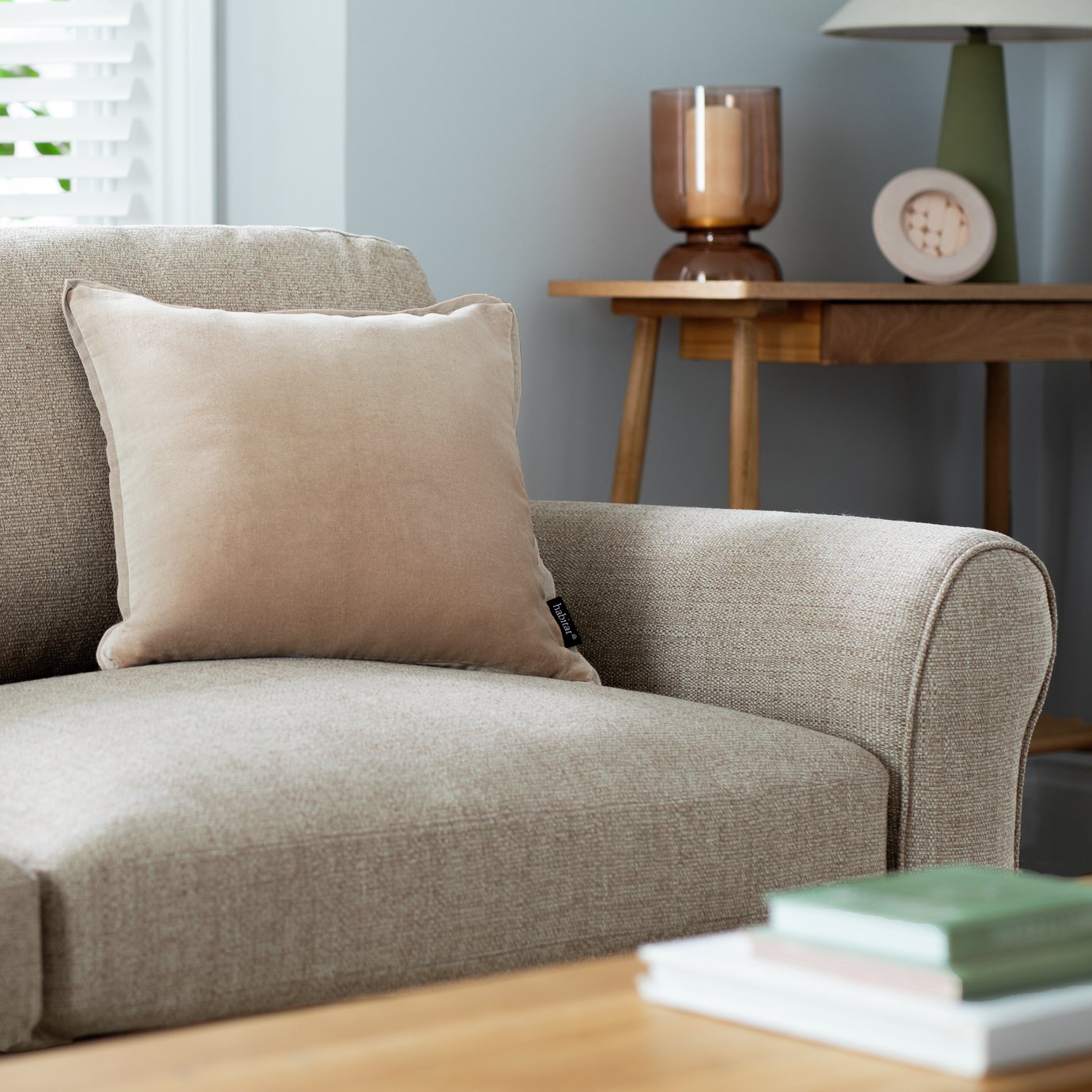 Habitat Cotton Velvet Cushion - Taupe - 43x43cm