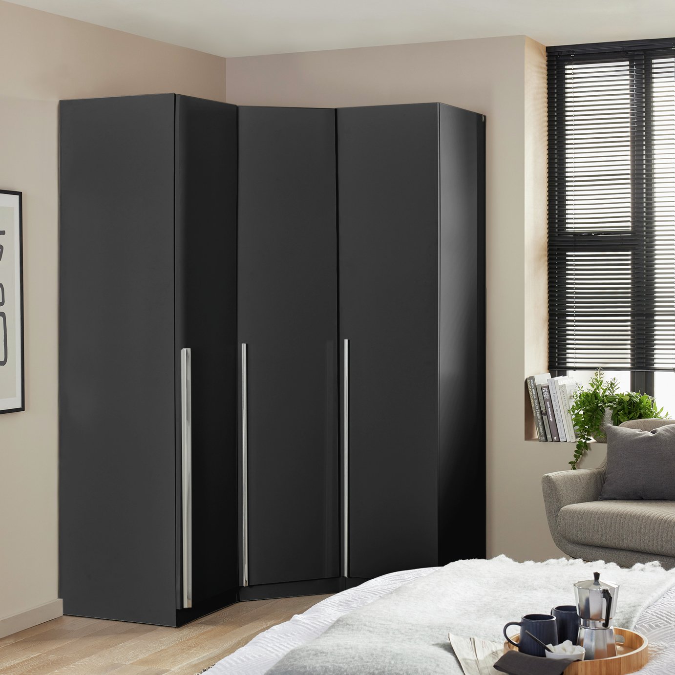 Habitat Munich Corner 3 Door Wardrobe - Anthracite