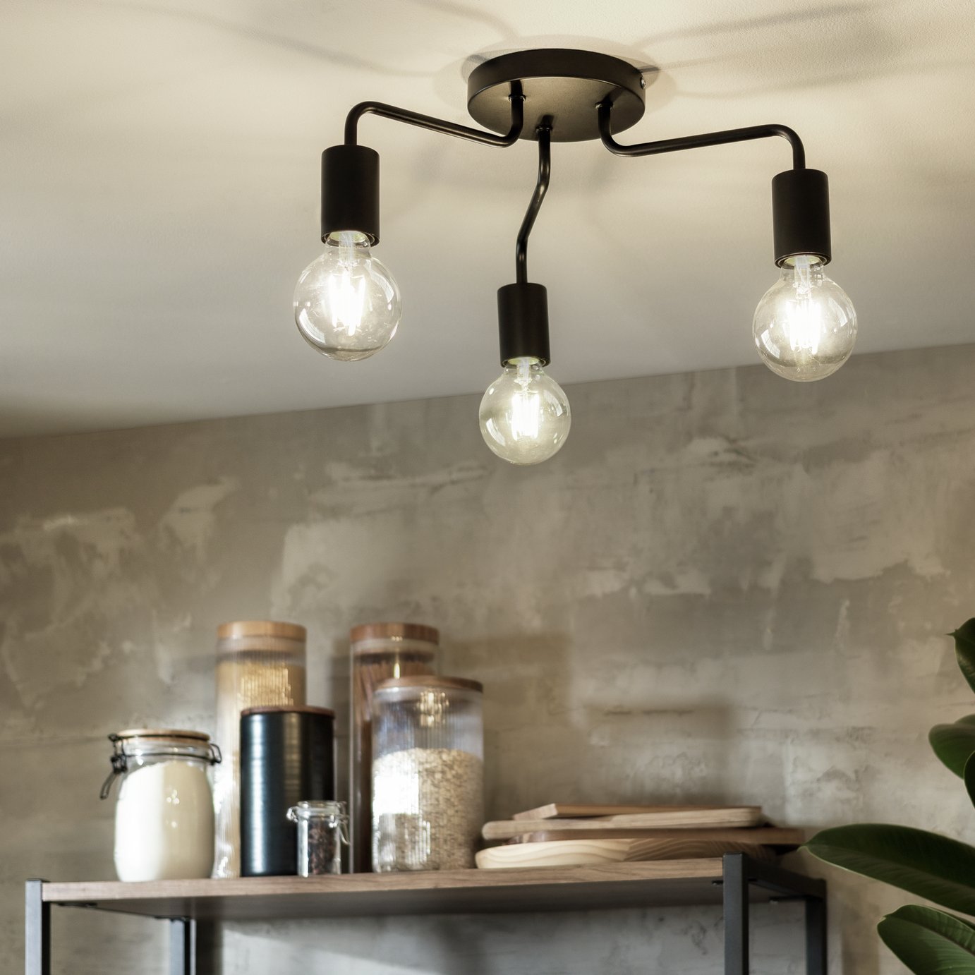 Argos Home Rayner 3 Light Flush Ceiling Light - Black