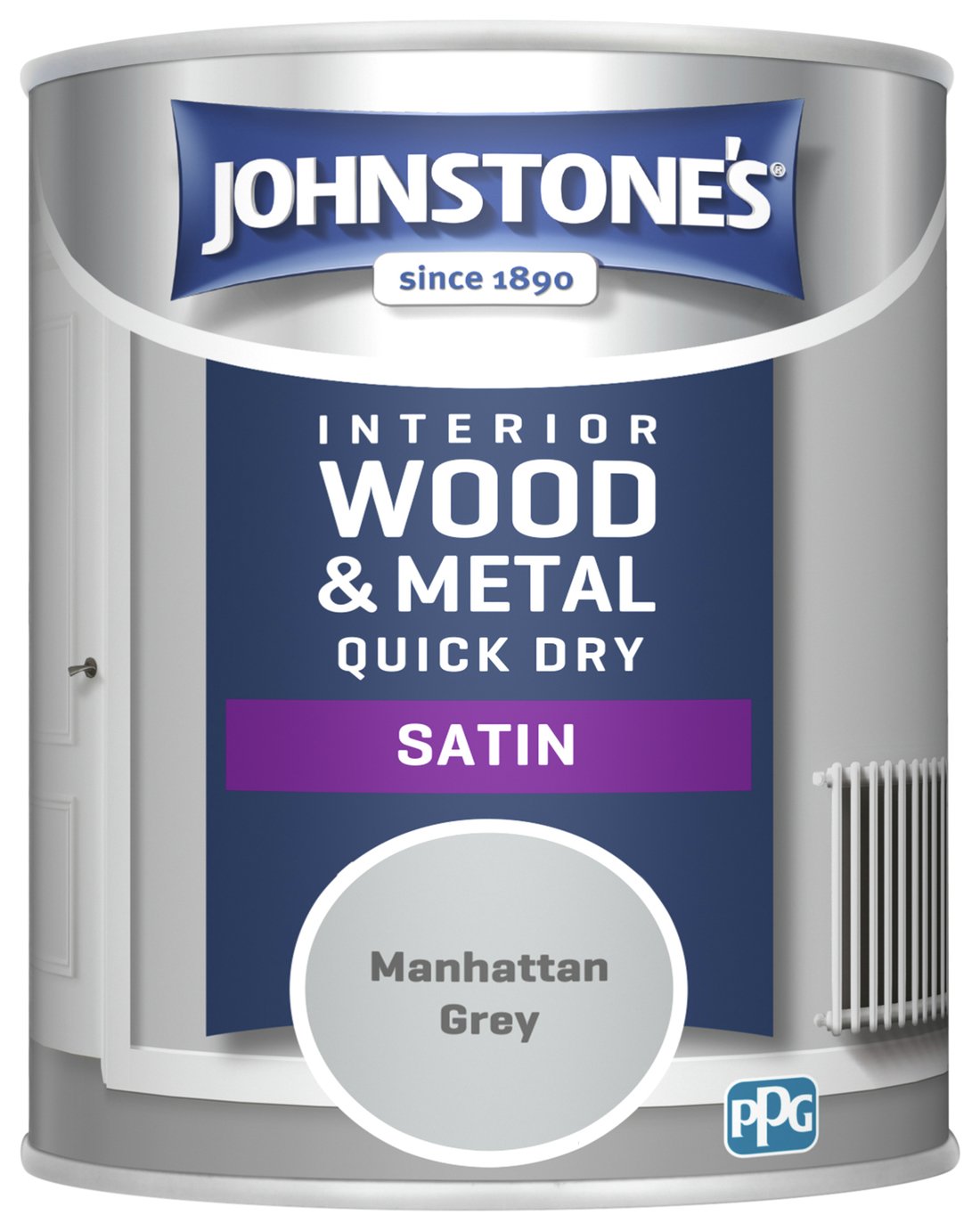 Johnstone's Wood & Metal Satin Paint - Manhattan Grey 750ml