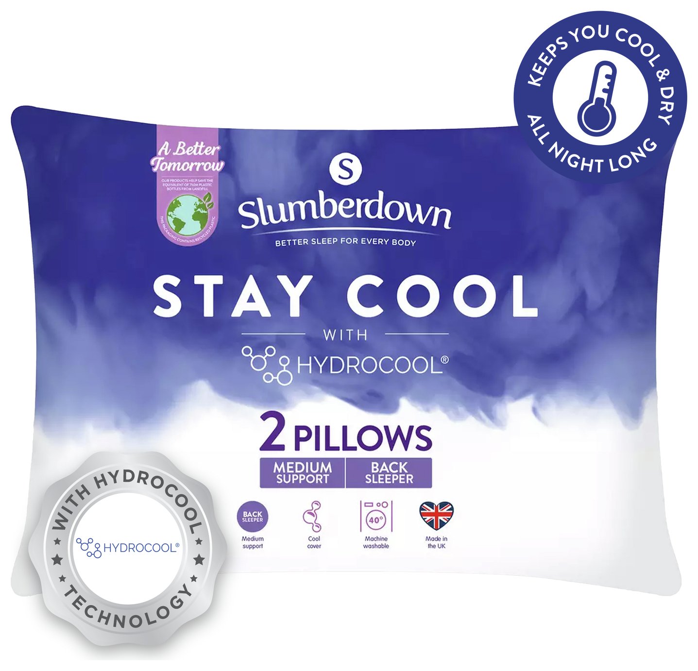 Slumberdown Stay Cool Medium Support Pillow - 2 Pack
