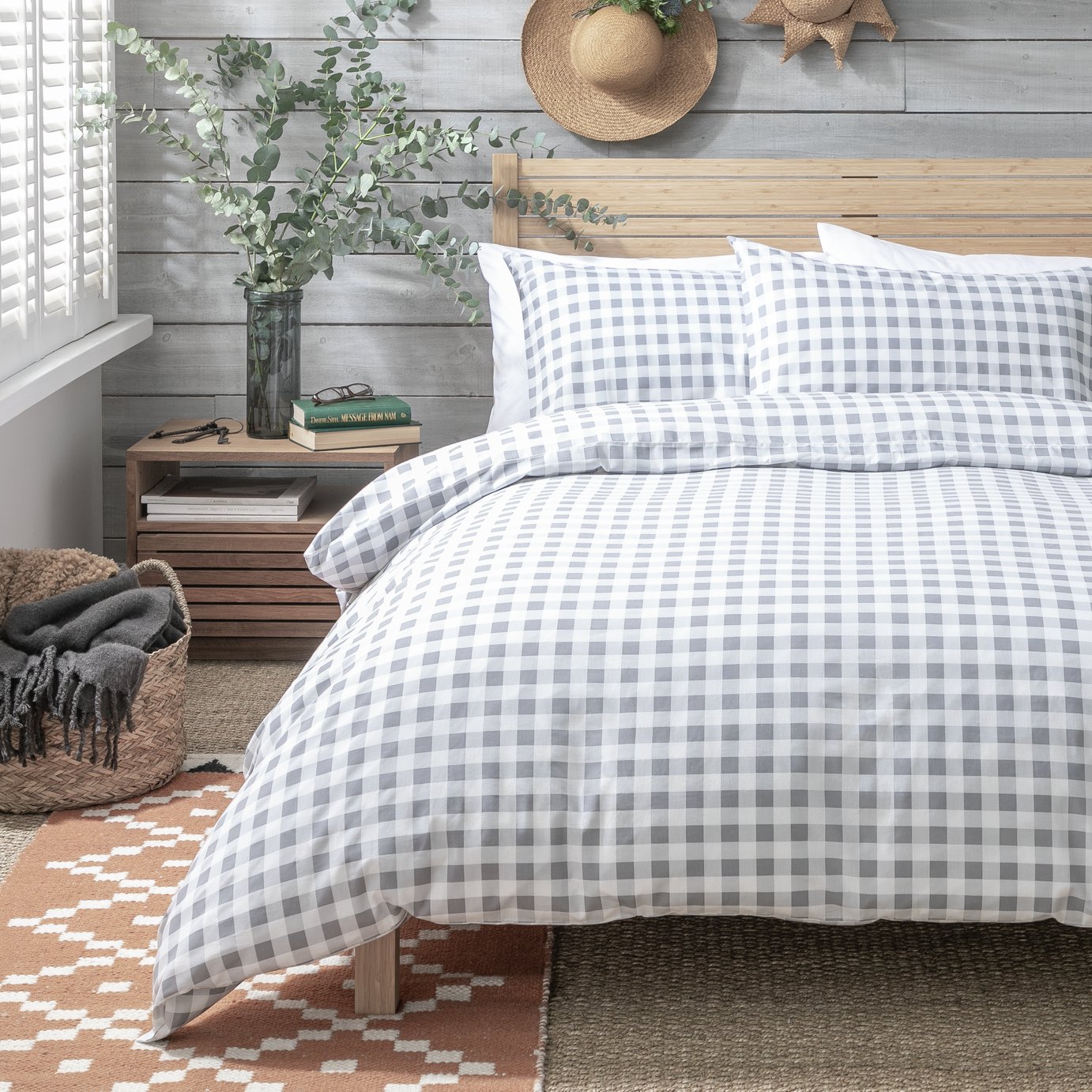 Habitat Gingham Grey Bedding Set