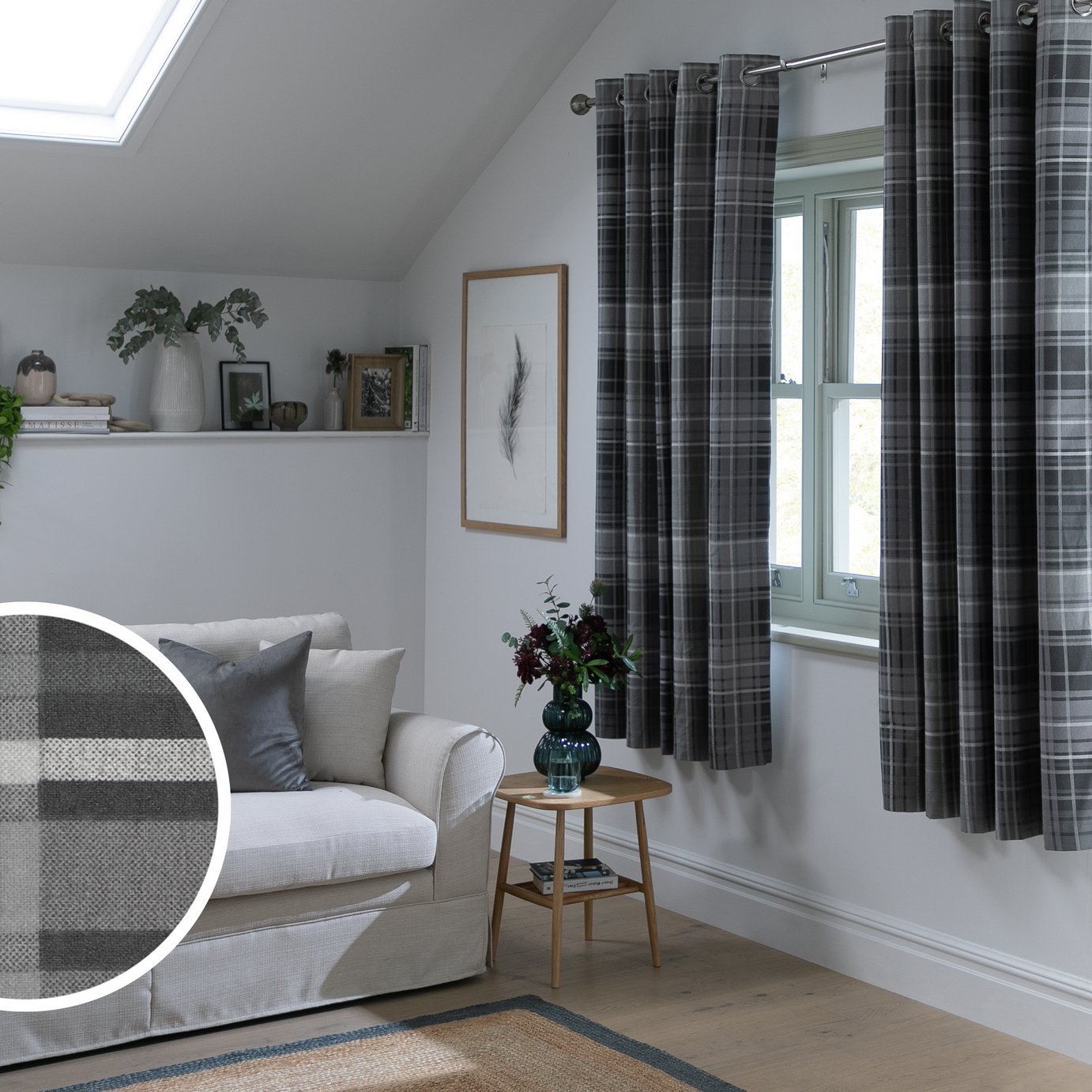 Habitat Check Eyelet Curtains - Grey -117x137cm