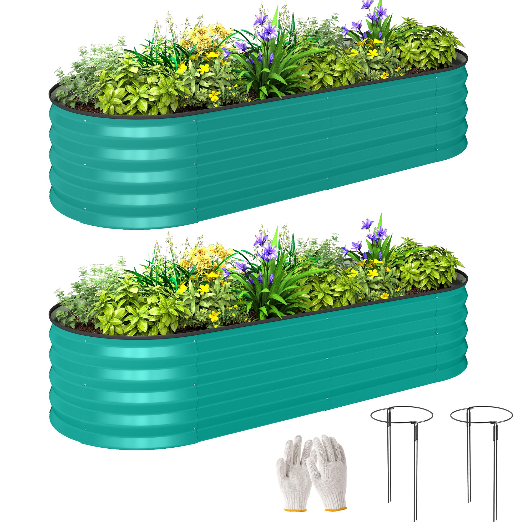 Outsunny Set of 2 Medium Raised Beds for Garden Outdoor - Green