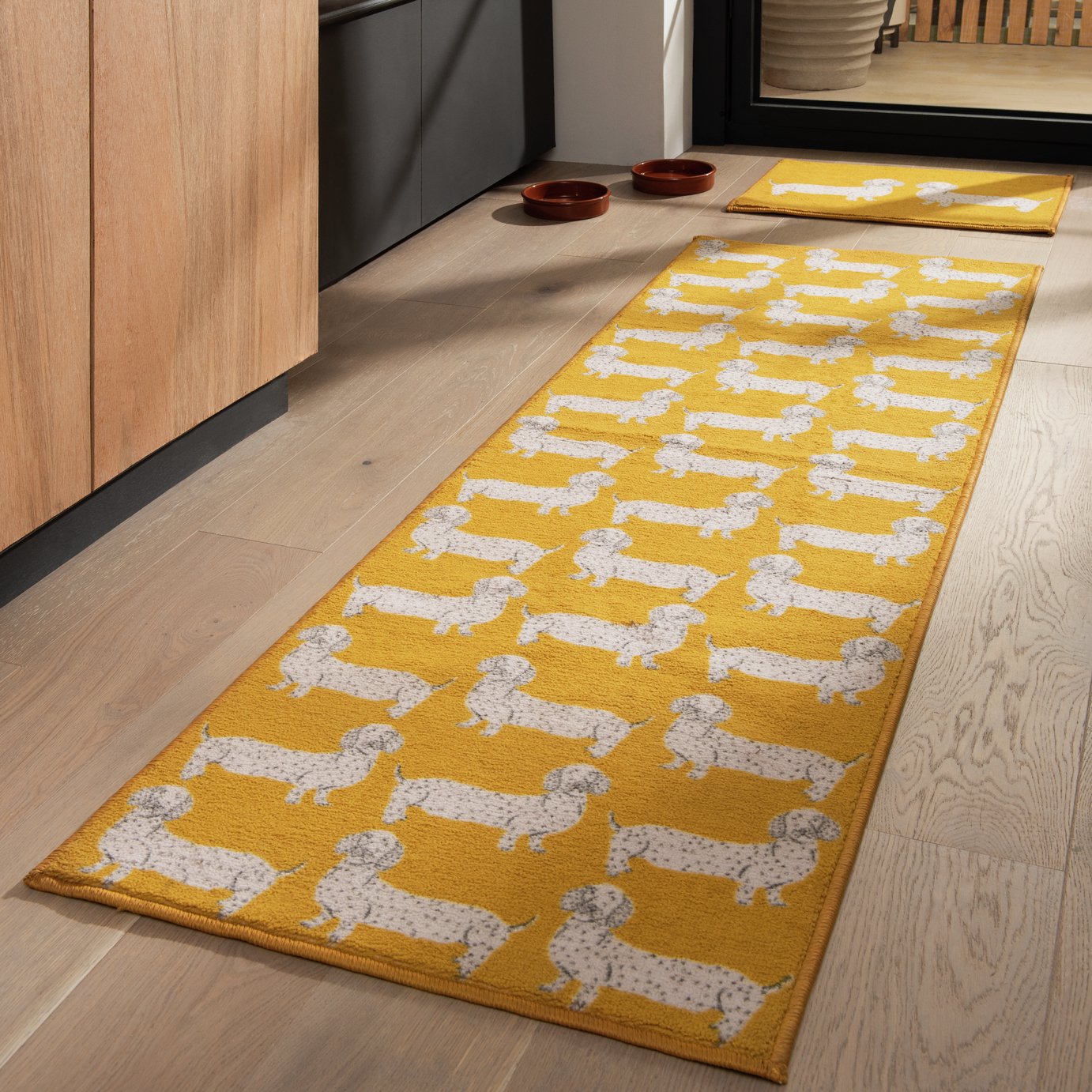 Habitat Dog Print Yellow Cut Pile Runner & Mat Set -180x57cm