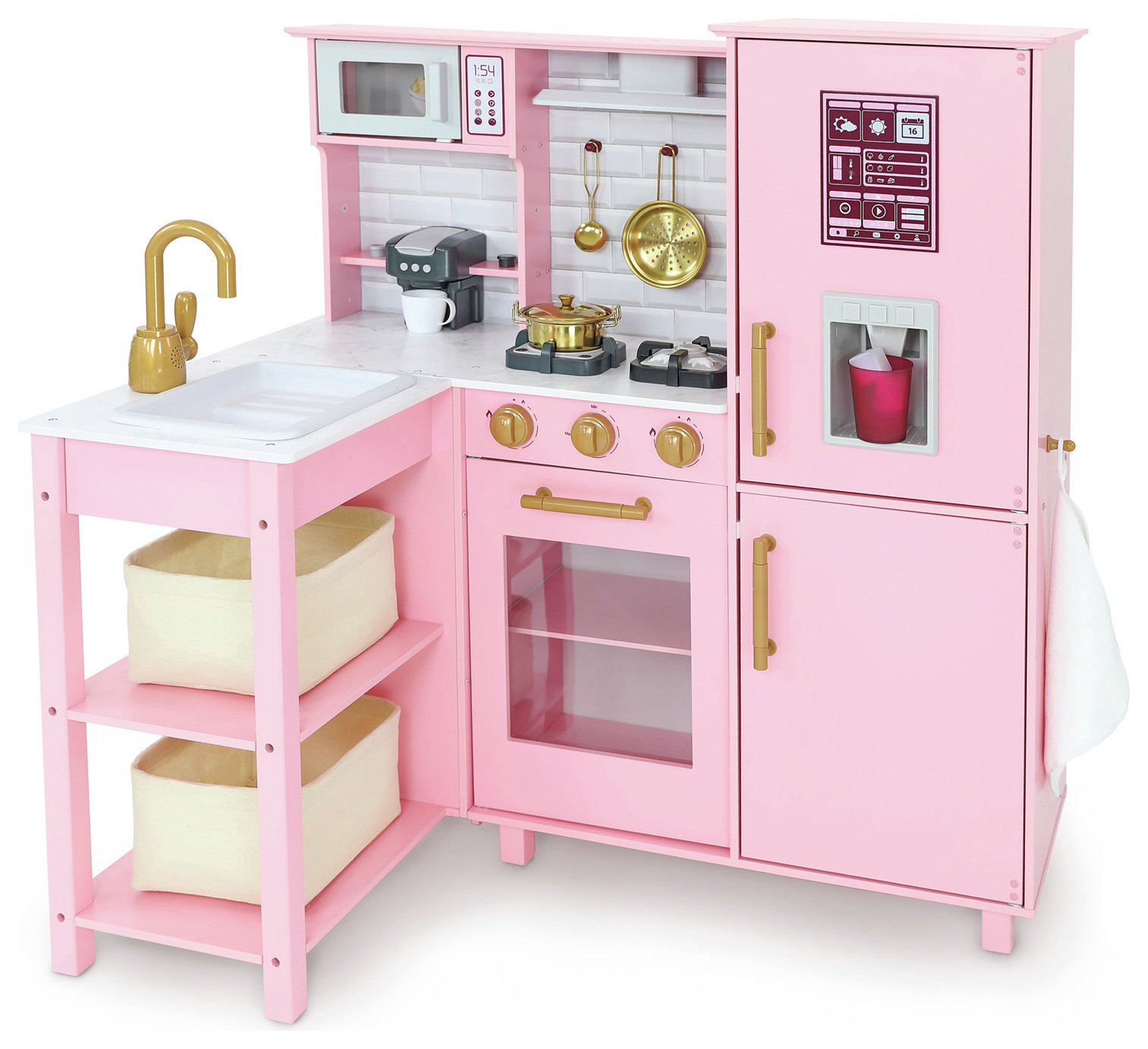 Chad Valley Wooden Toy Kitchen with Breakfast Bar - Pink