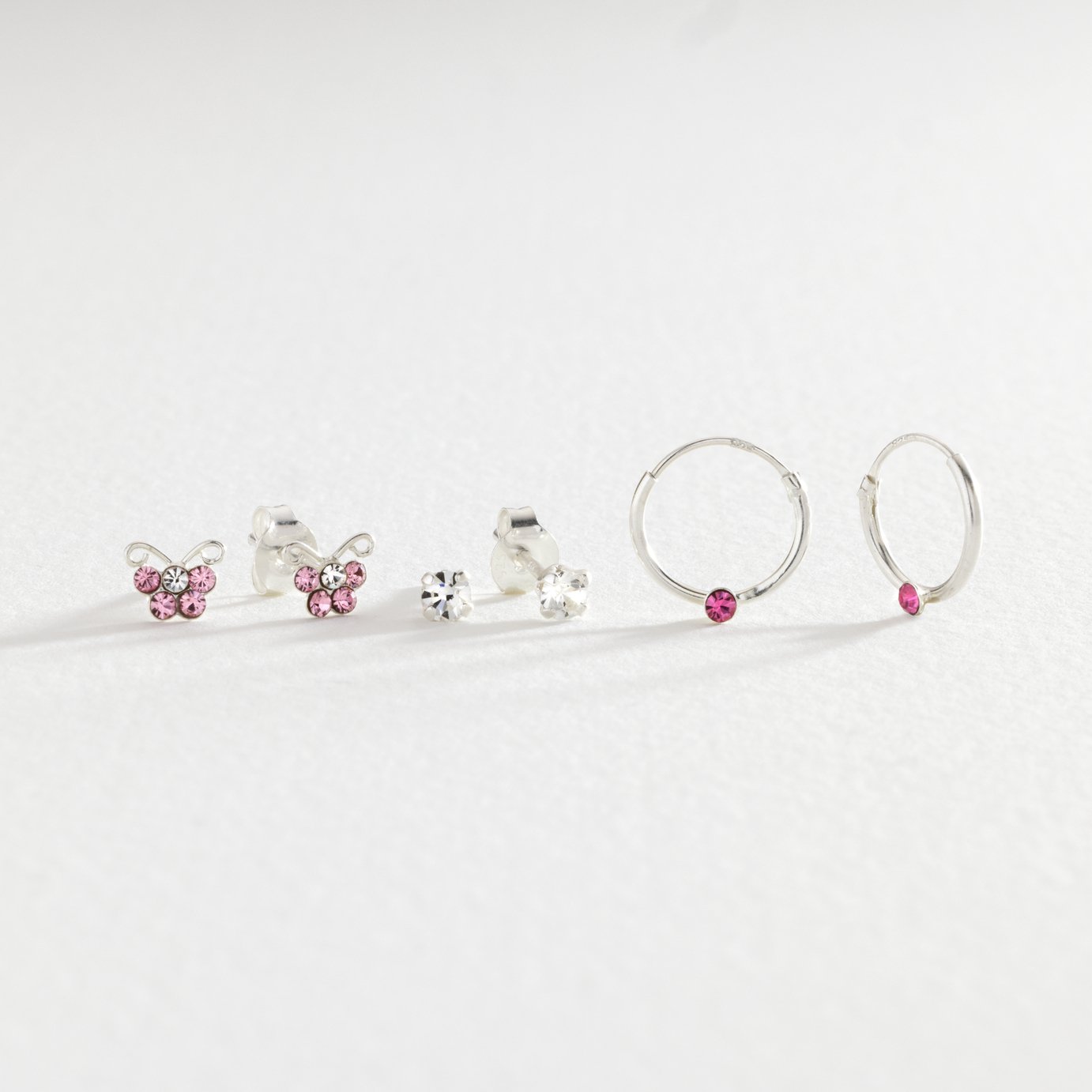 Revere Kid's Sterling Silver Stud and Hoop Earrings Set of 3