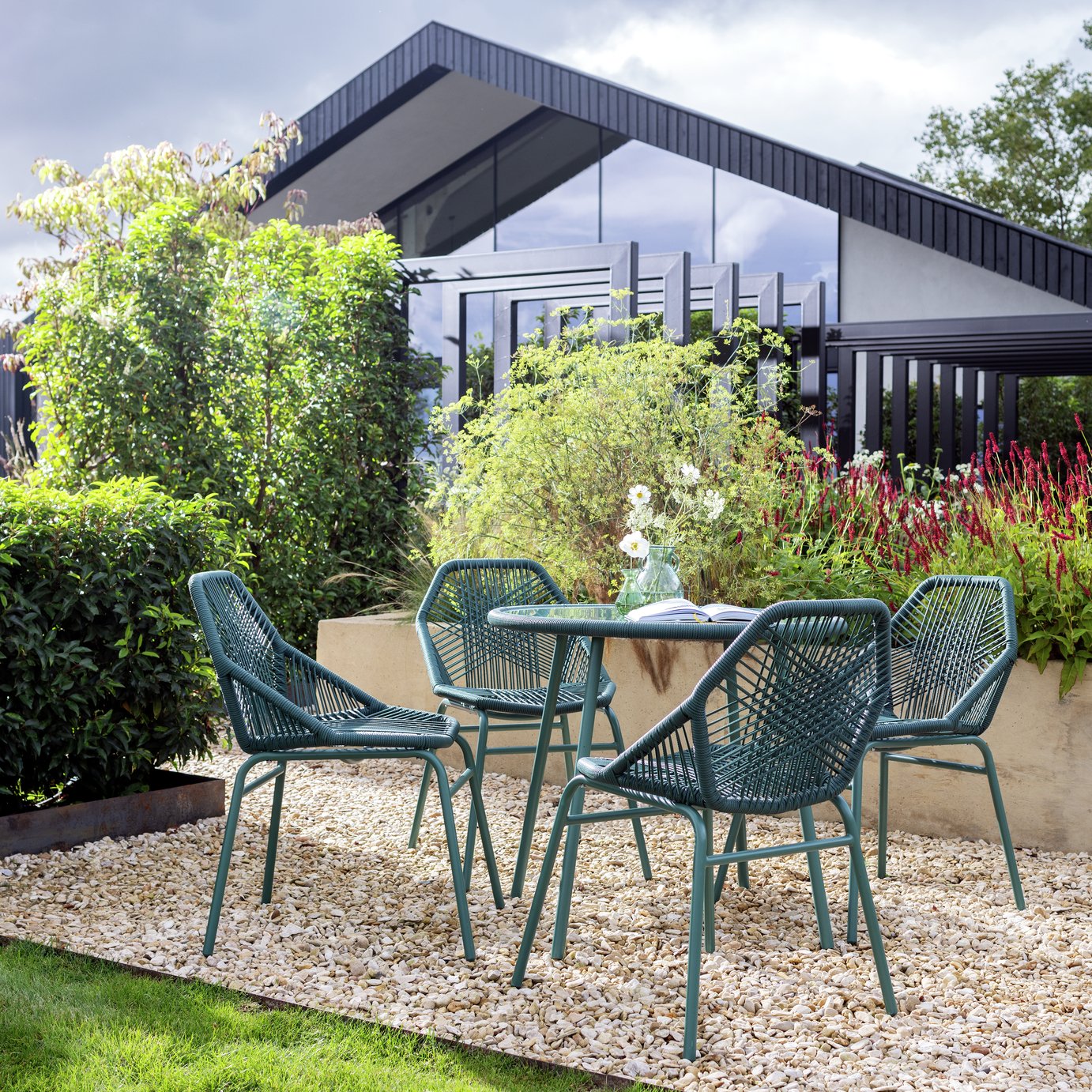 Habitat Hector 4 Seater Rattan Effect Patio Set - Green