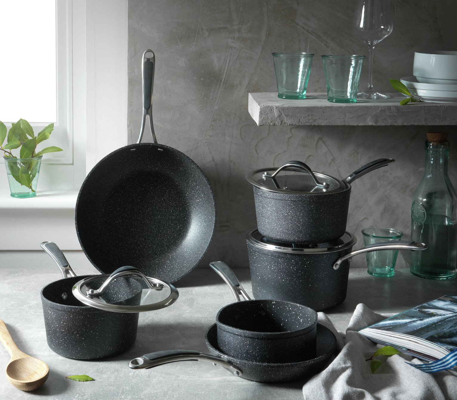 Habitat 5 Piece Rock Effect Non Stick Aluminium Pan Set