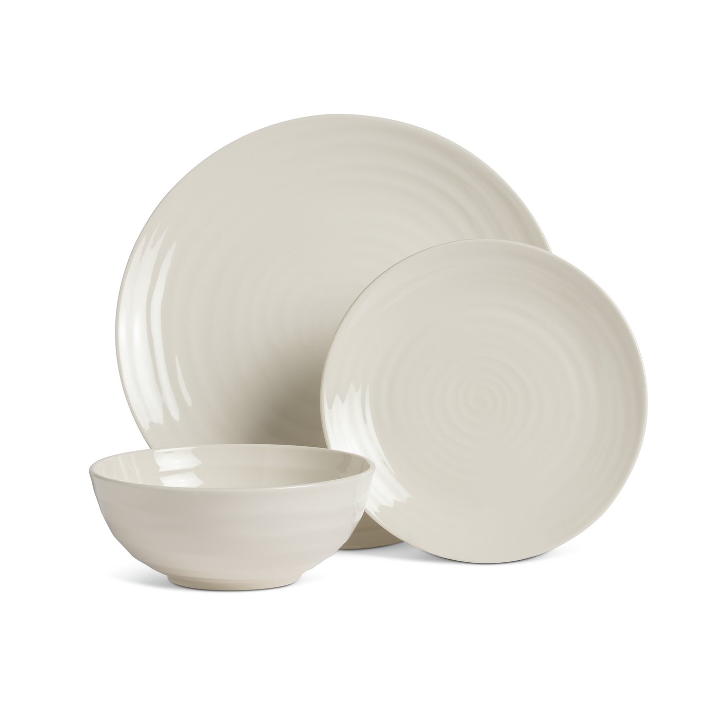 Habitat Ripple 12 Piece Stoneware Dinner Set - Cream