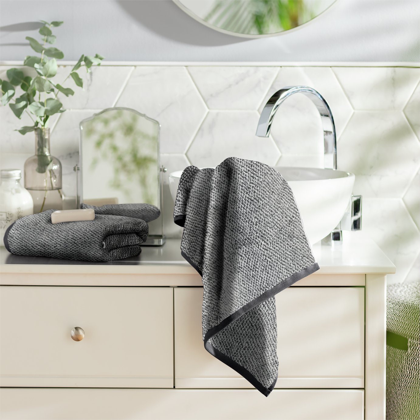 Habitat Marl Hand Towel - Black