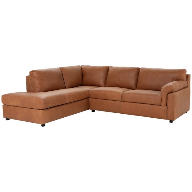 Small tan leather corner shop sofa