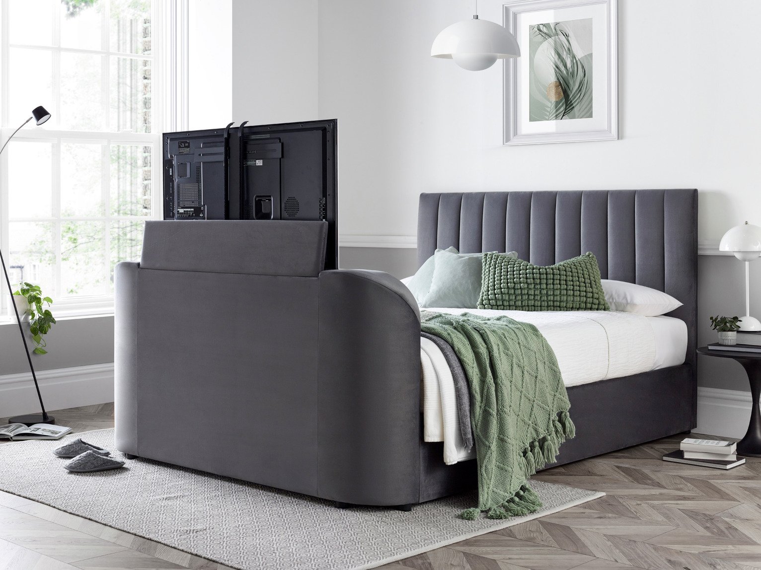 Smart TV Bed Sheldon Superking TV Ottoman Bed - Grey
