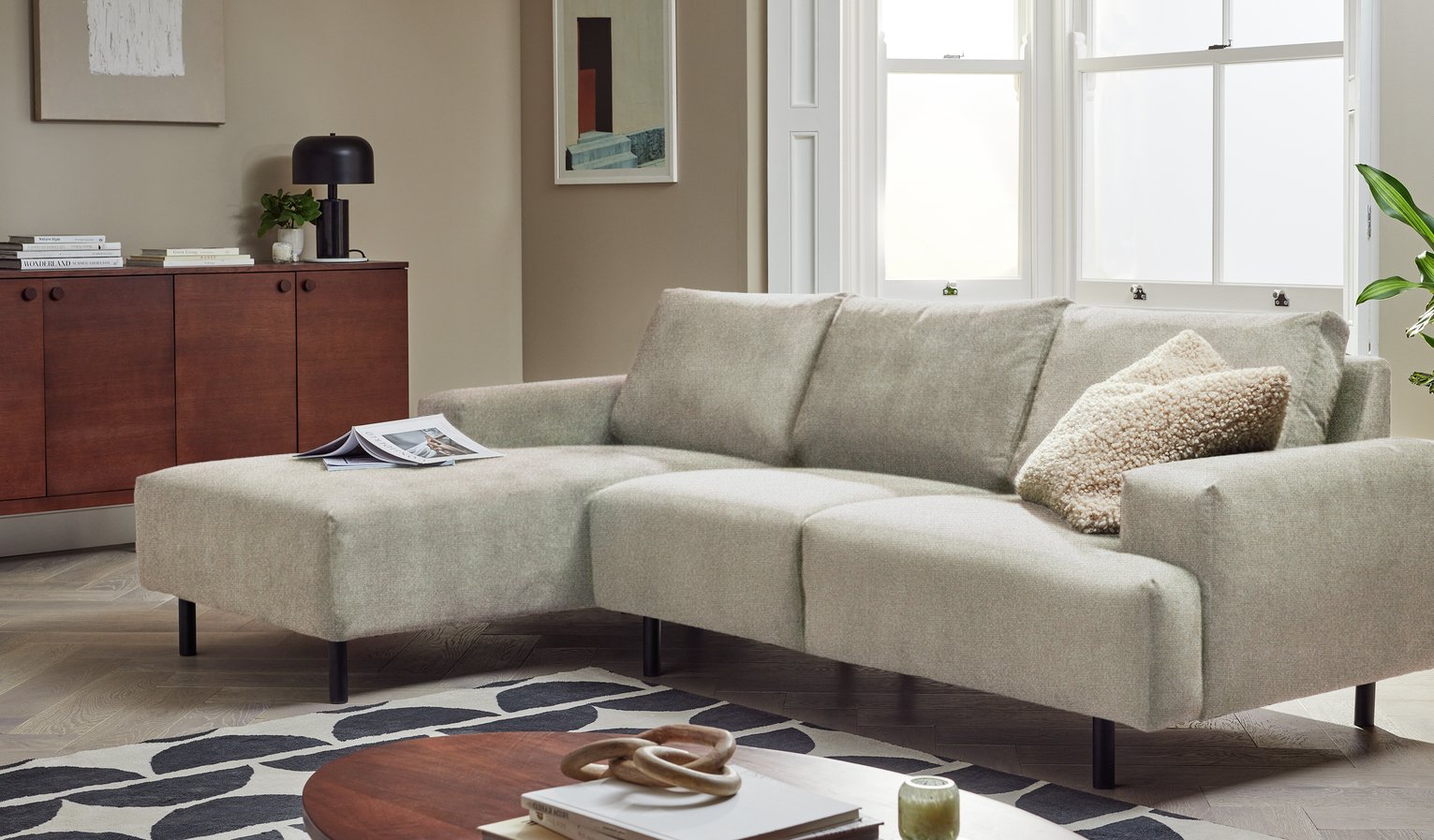 Habitat Julien Velvet Left Hand Corner Chaise Sofa - Natural