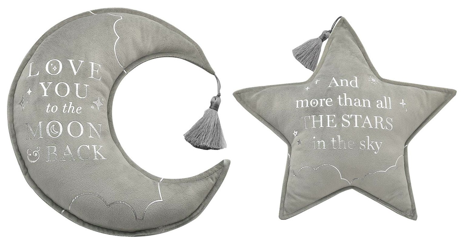 Bambino Moon & Star Velvet Cushion - Grey - 43x36cm