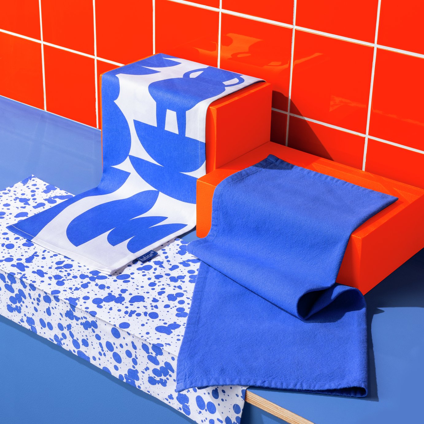 Habitat 60 Maubec Pack of 3 Tea Towels - Blue