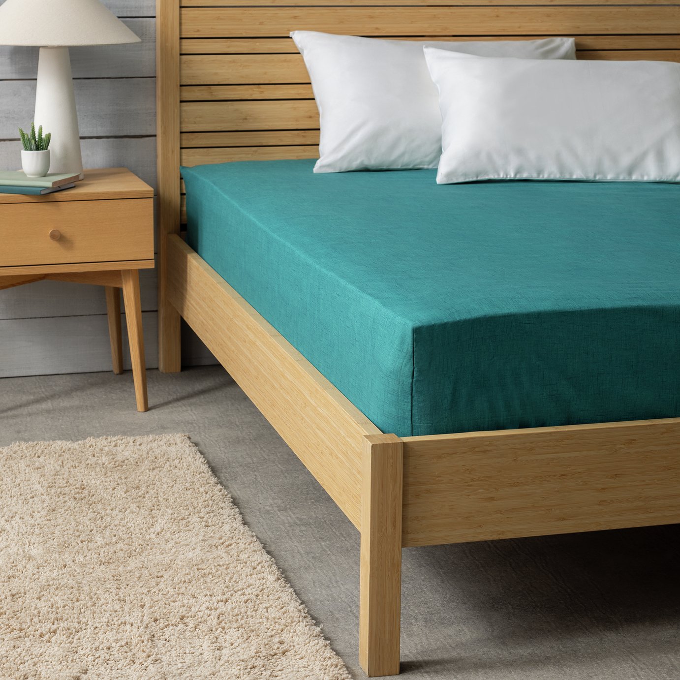 Habitat Texture Printed Teal Fitted Sheet