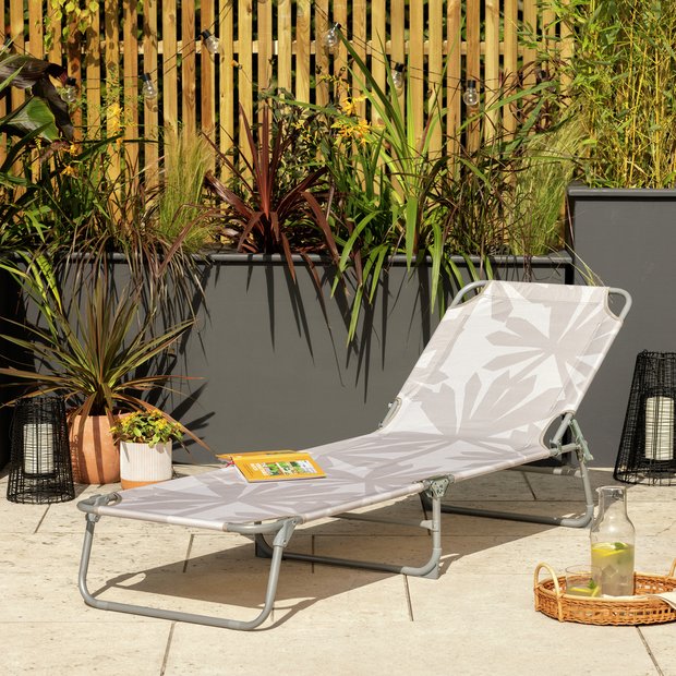 Buy Habitat Folding Metal Sun Lounger Light Grey Garden chairs