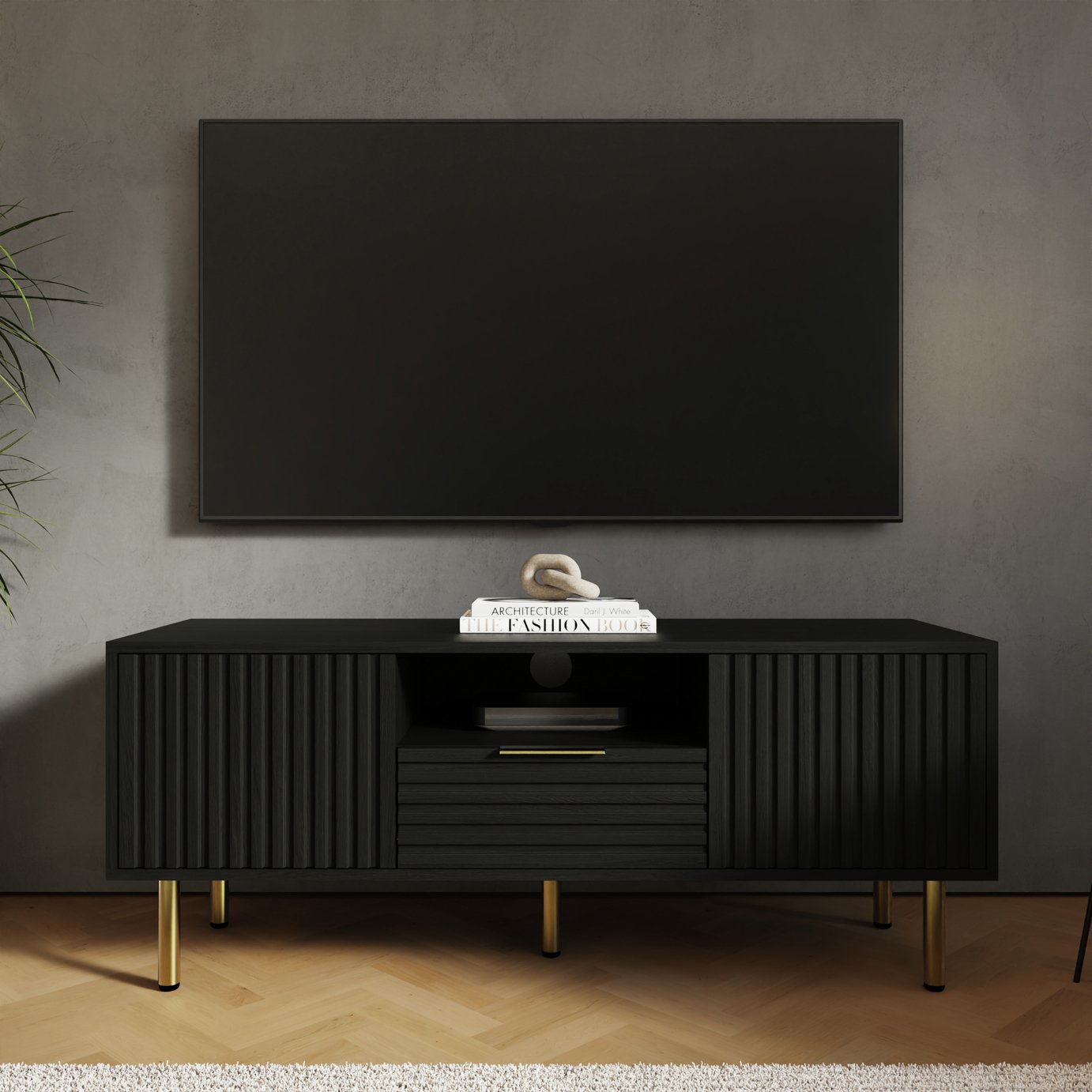 GFW Nervata 2 Door 1 Drawer 52 Inch TV Unit - Black