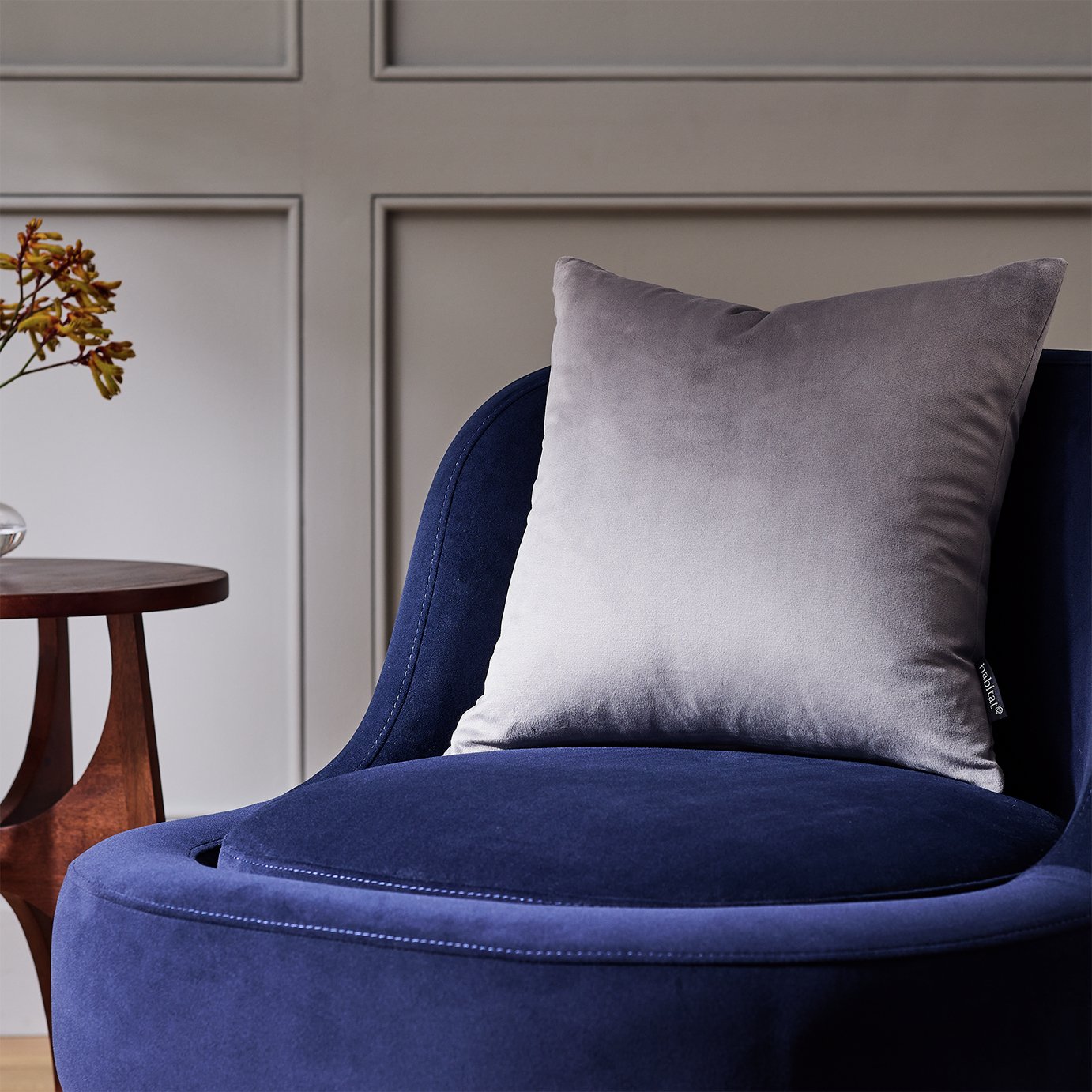 Habitat Velvet Cushion - Slate - 43x43cm