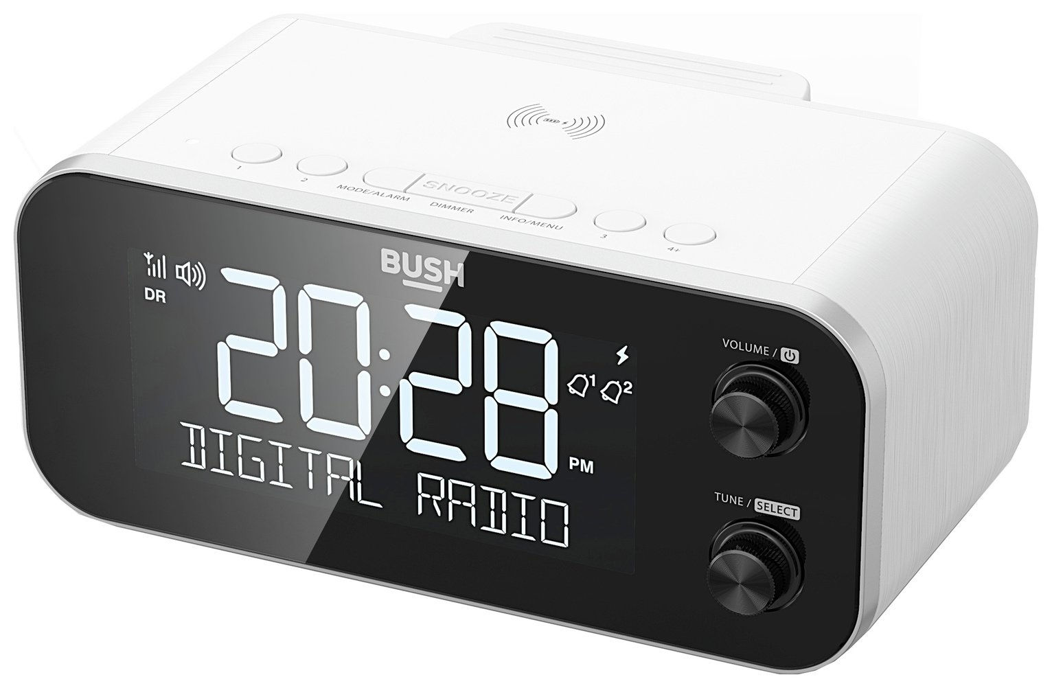 Bush DAB/DAB+ FM Clock Radio, Wireless & USB Charging- White
