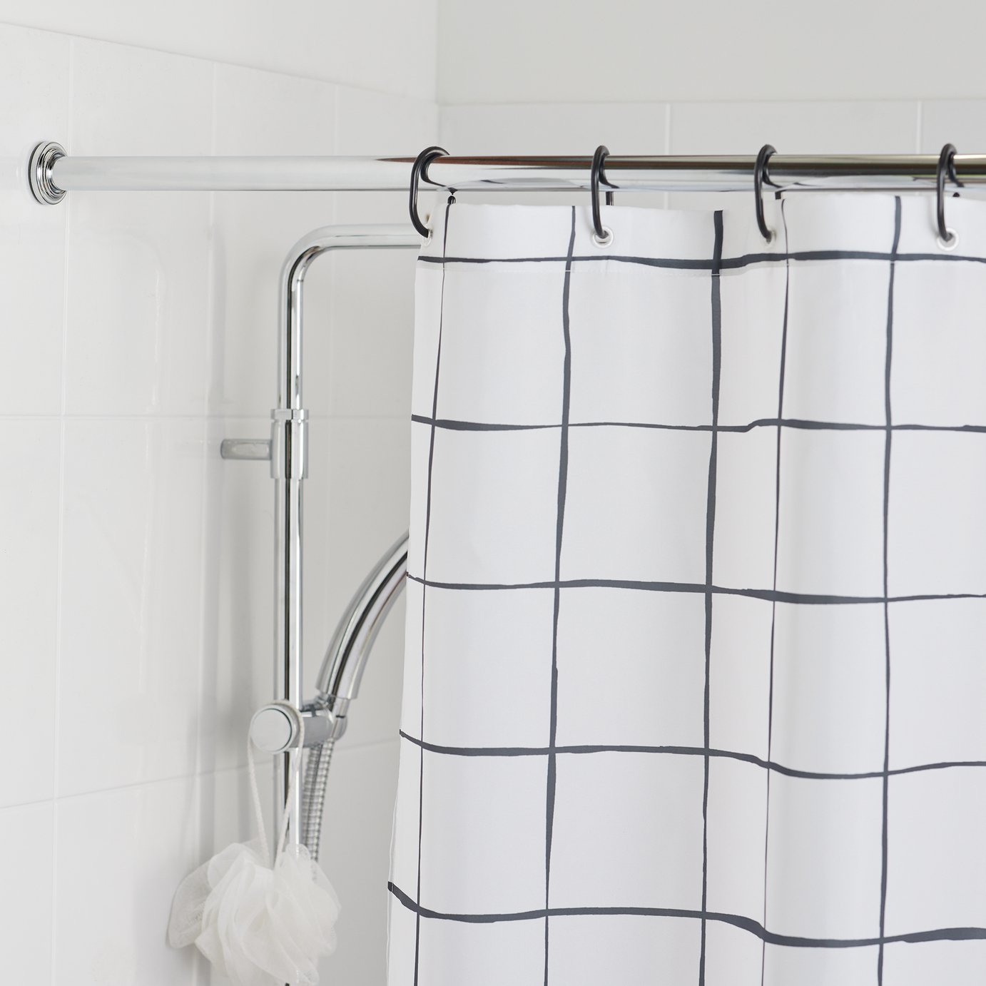 Argos Home 105x194cm Shower Rail And Ring Set - Chrome