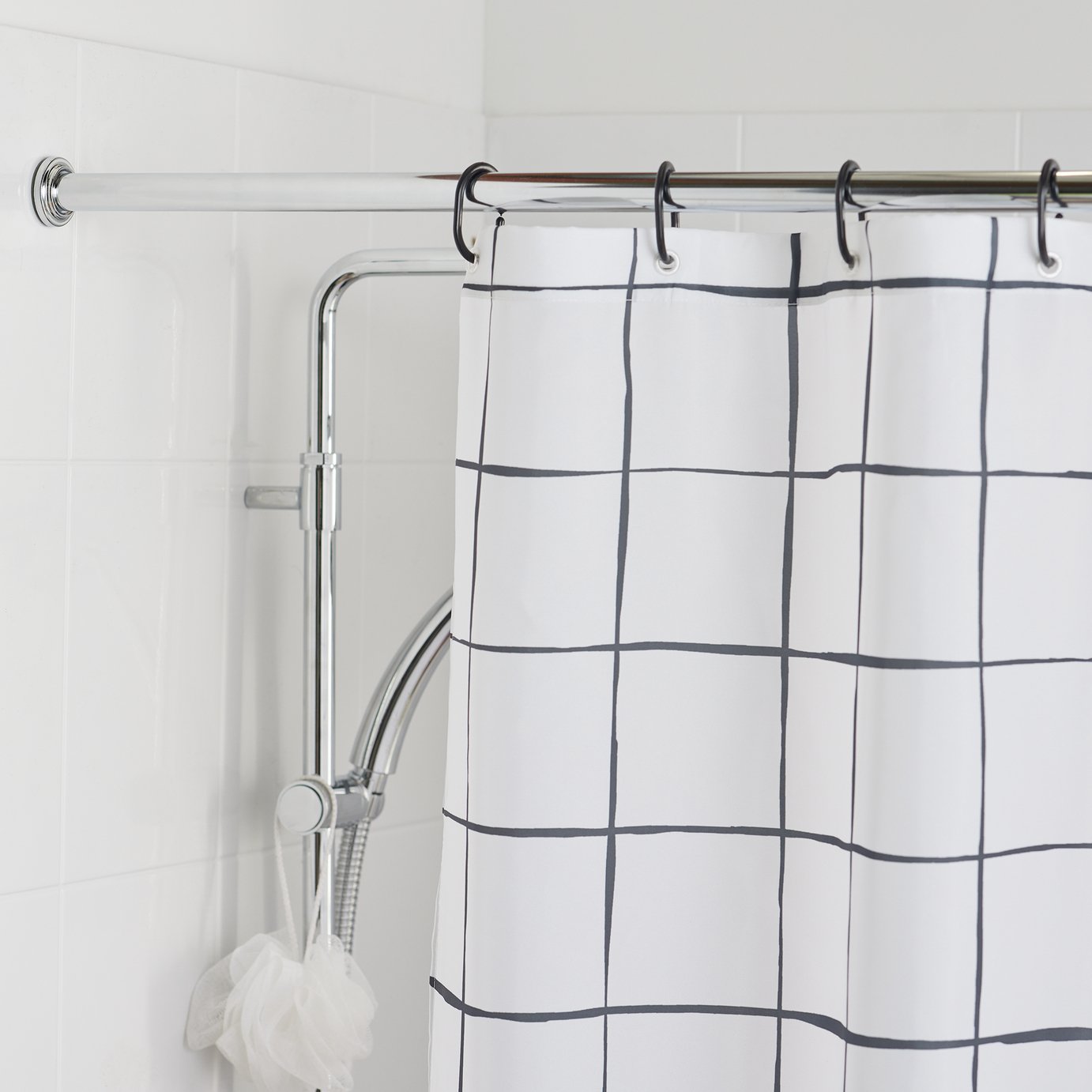 Argos Home 105x194cm Shower Rail And Ring Set - Chrome