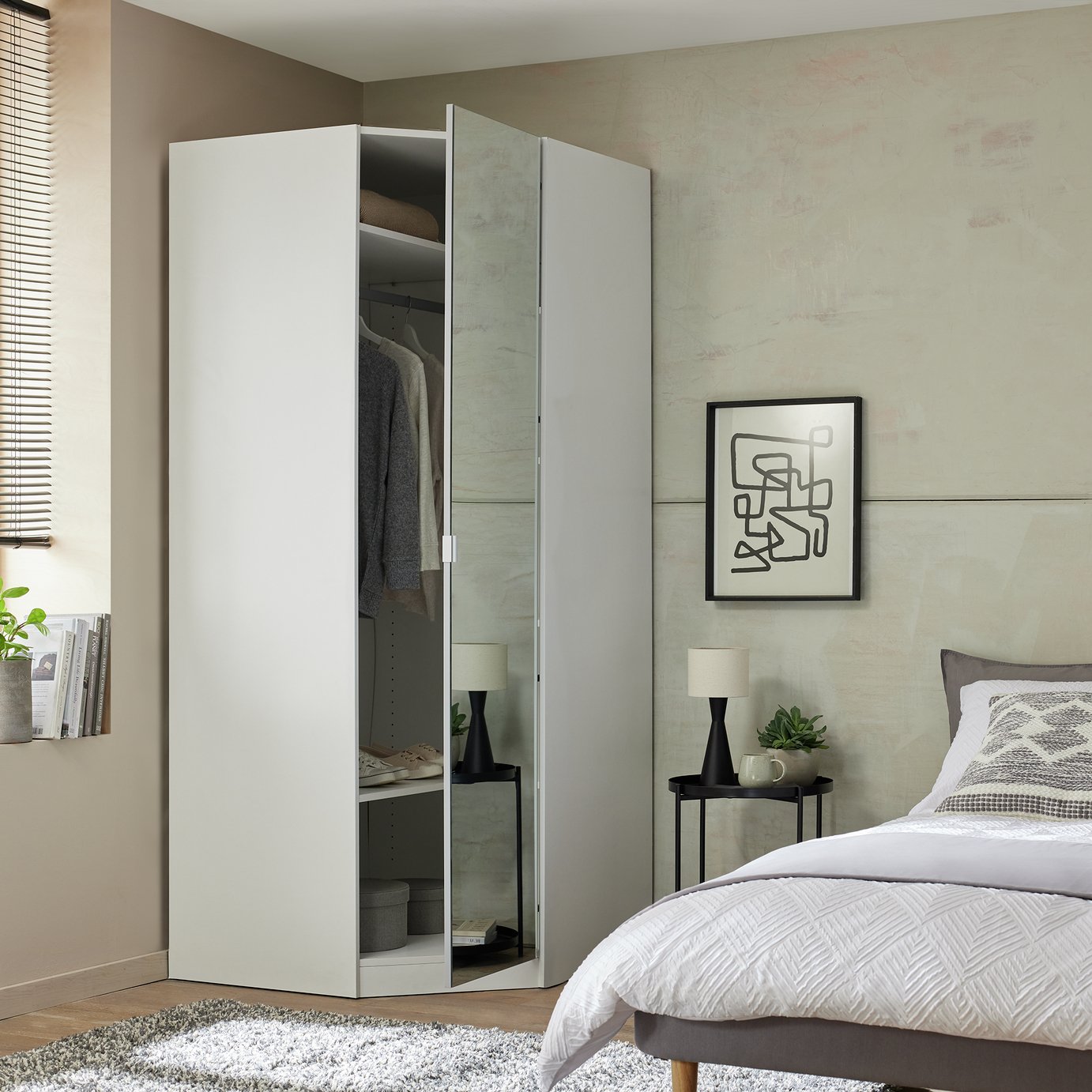 Habitat Muncih Corner 1 Door Mirror Wardrobe