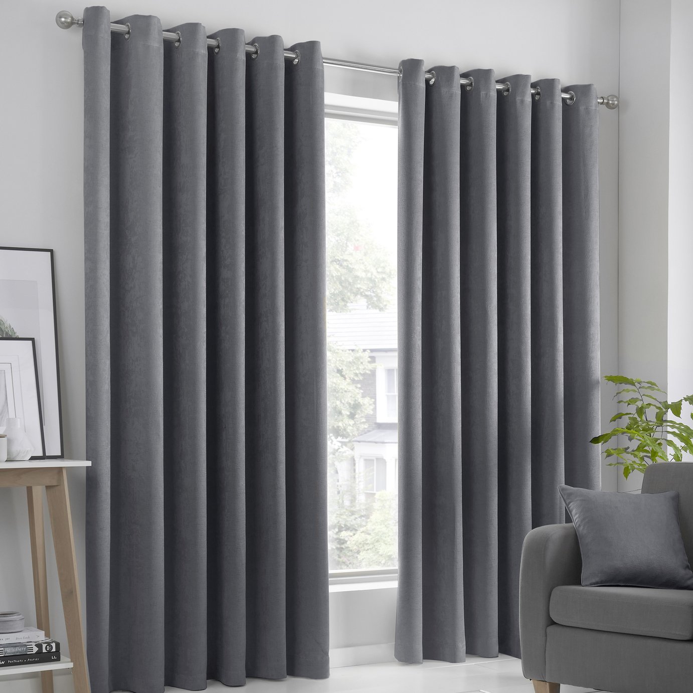 Fusion Strata Dim Out Eyelet Curtains - Charcoal - 168x183cm