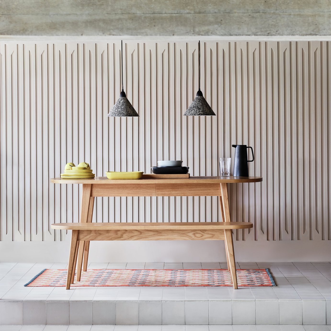 Habitat Etta Extending Oak Dining Table & 2 Oak Benches