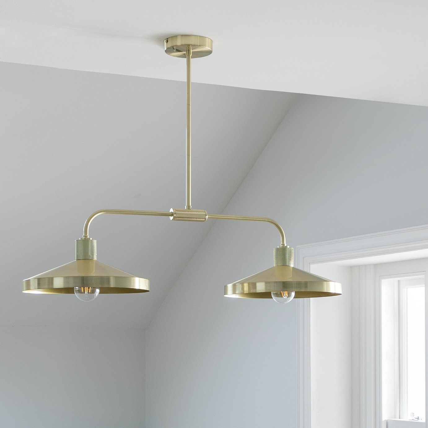 Habitat Cone Metal 2 Light Pendant Bar Light - Brass