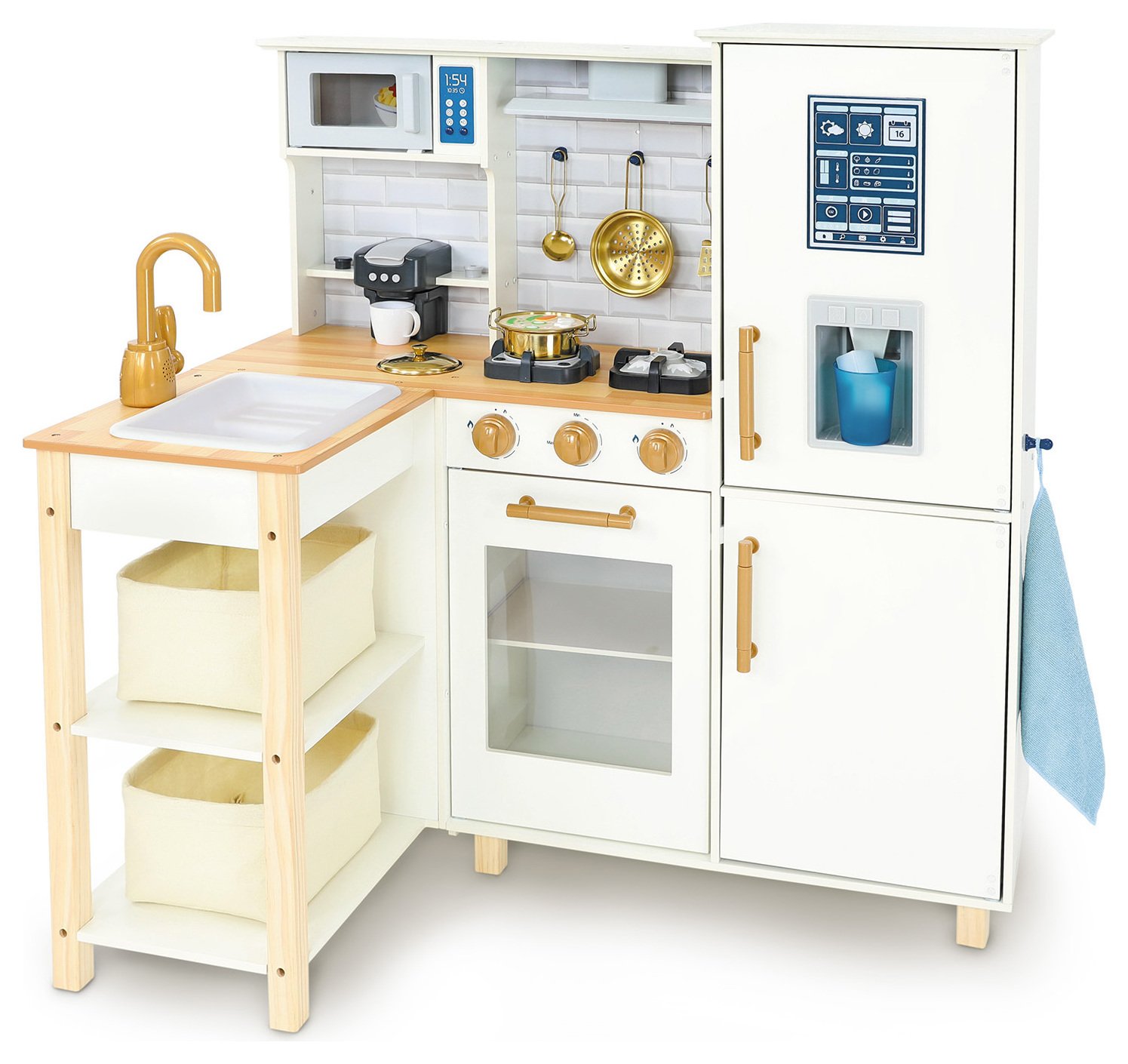 Chad Valley Wooden Toy Kitchen With Breakfast Bar - Cream