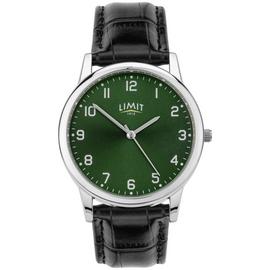 Limit Men's Black Faux Leather Strap Green Dial Watch