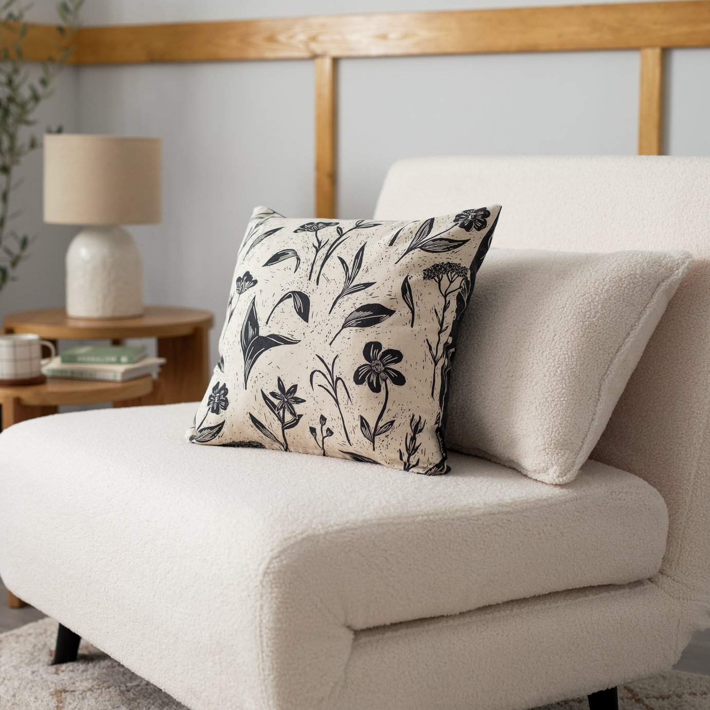 Habitat Floral Reverse Print Cushion - Charcoal - 43x43cm
