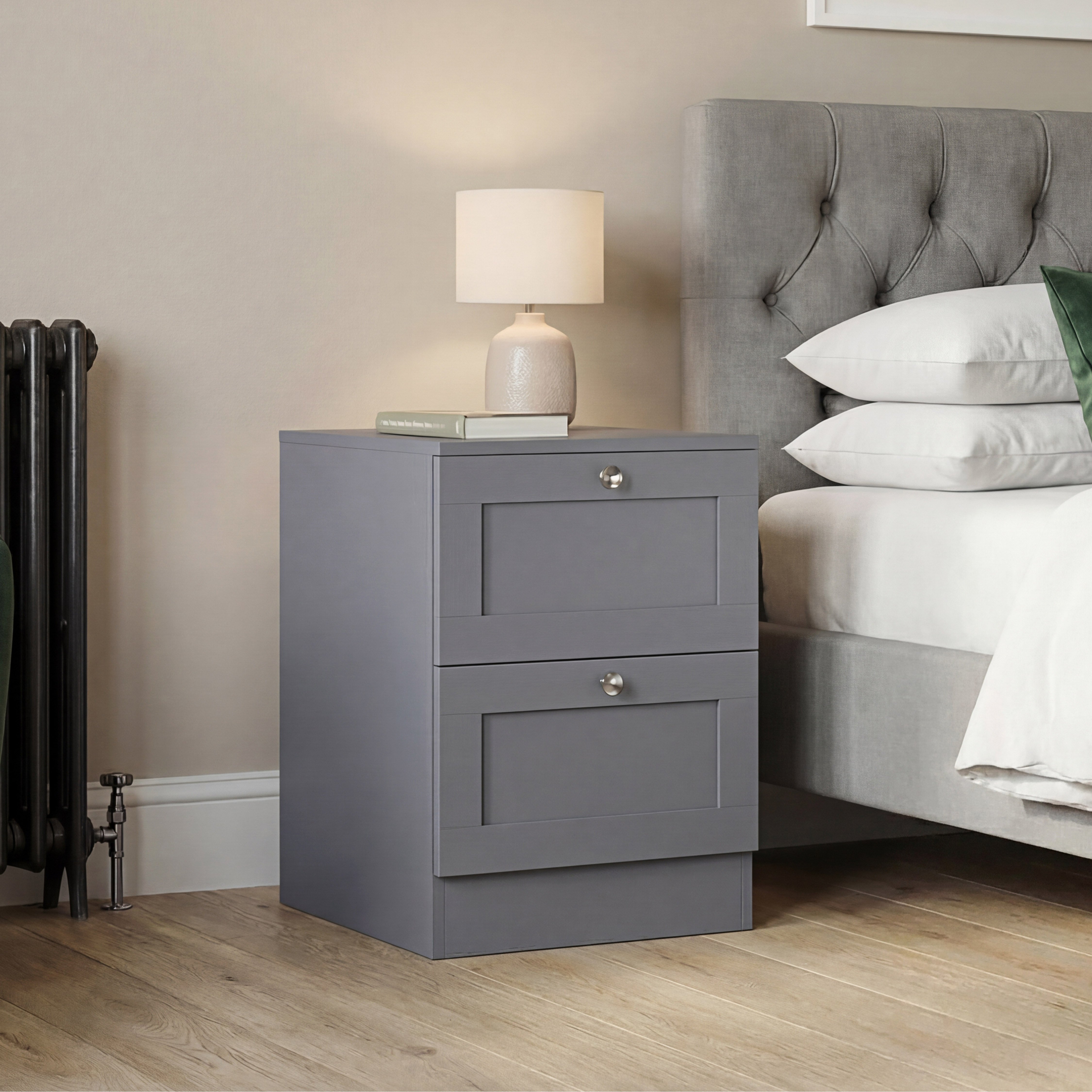 Vida Designs Altino 2 Drawer Bedside Chest - Grey
